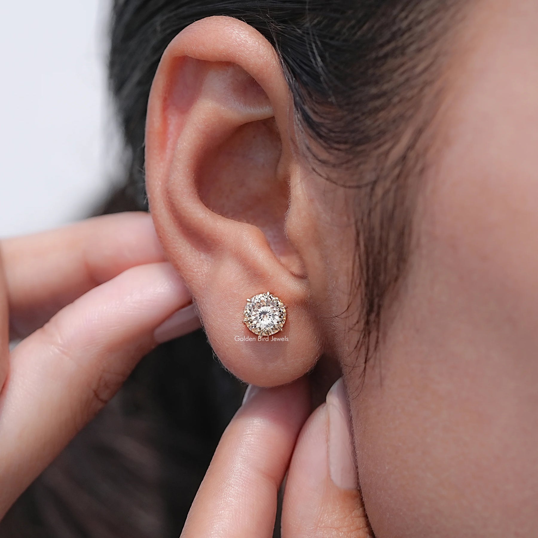 Portuguese Cut Round Moissanite Solitaire Studs