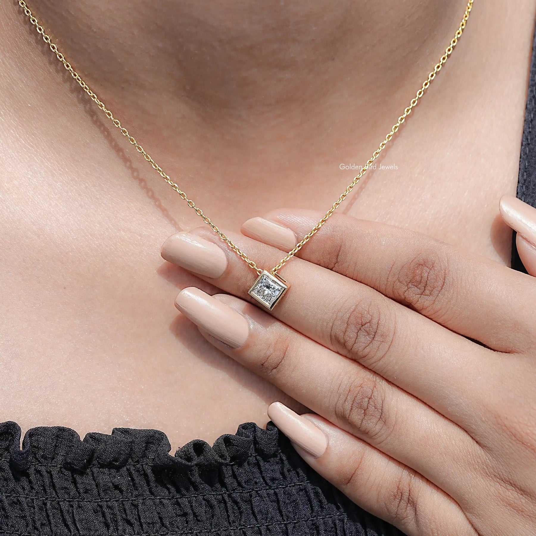 Princess Lab Diamond Bezel Set Solitaire Pendant