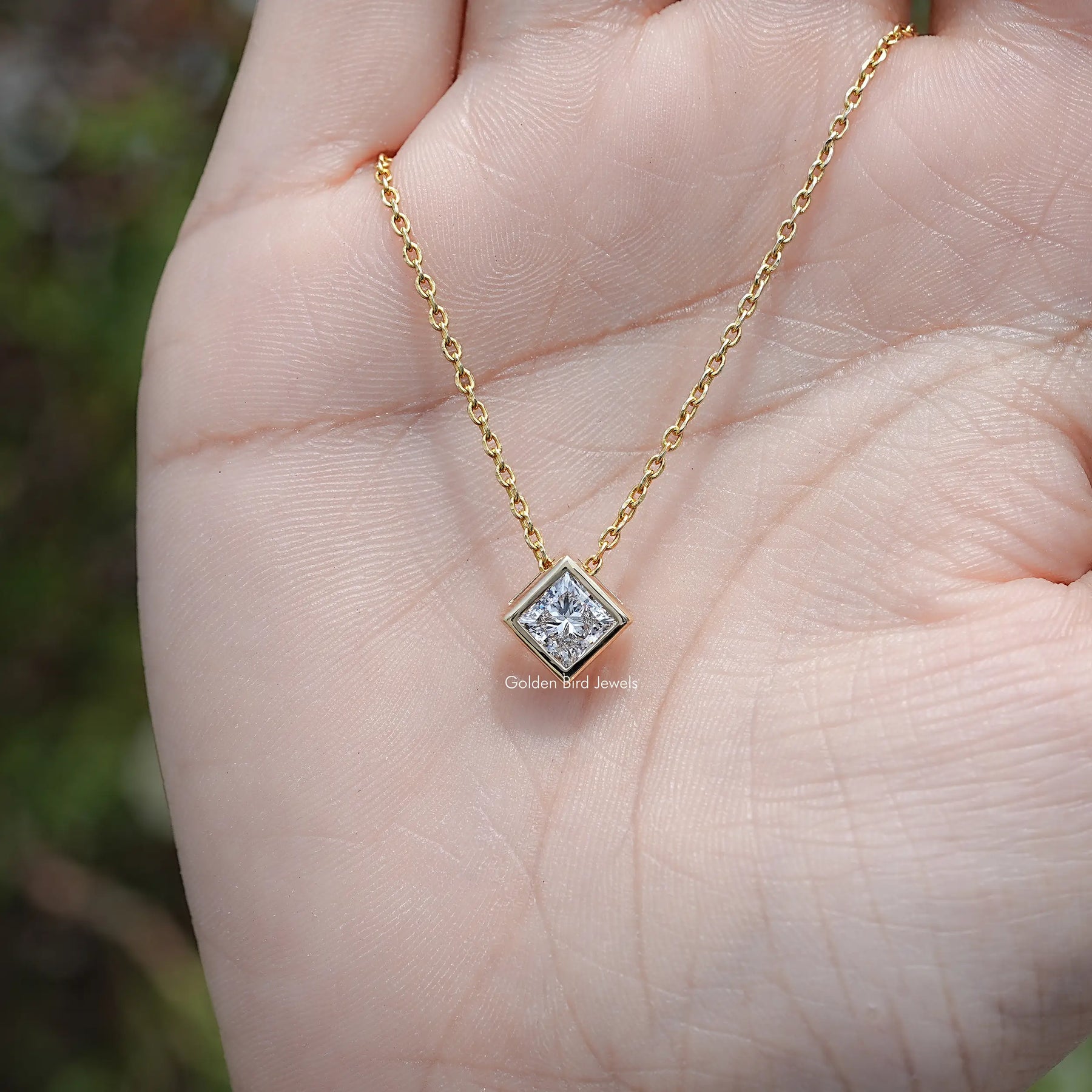 Princess Lab Diamond Bezel Set Solitaire Pendant