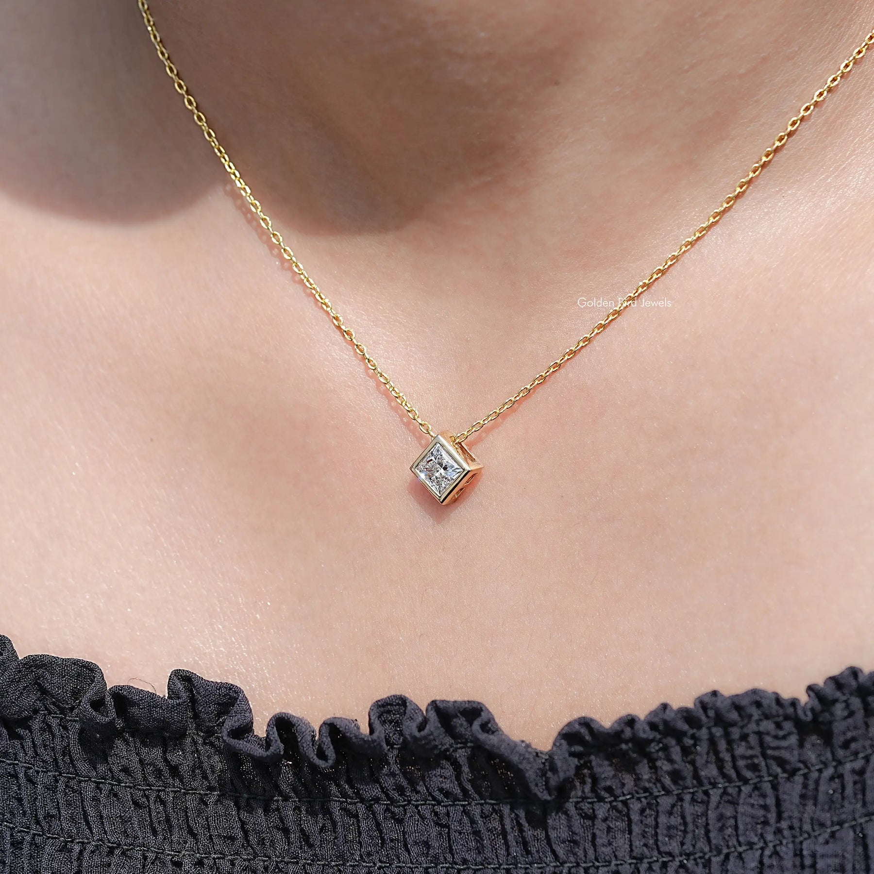 Princess Lab Diamond Bezel Set Solitaire Pendant