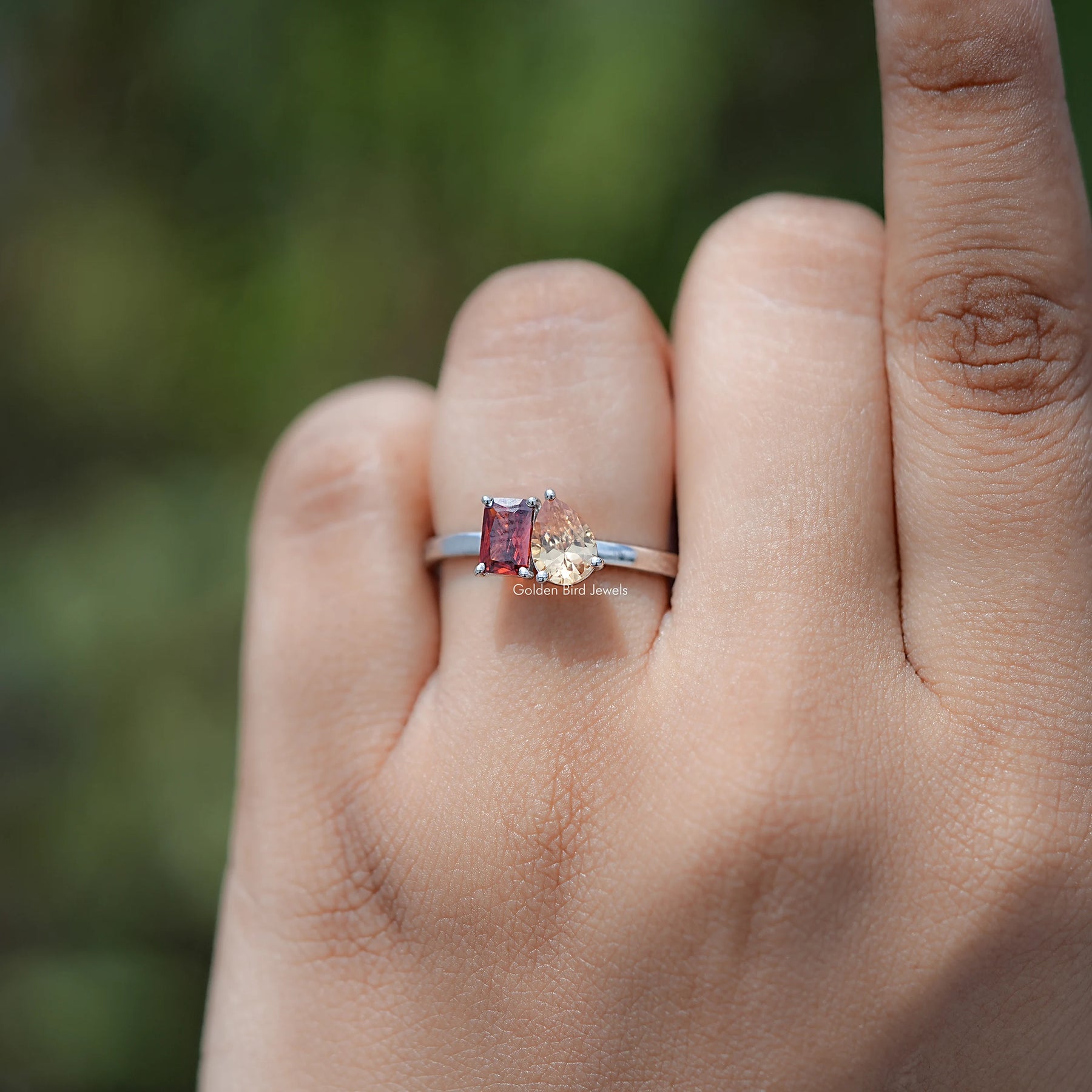 Top view of Radiant And Pear Toi et Moi Ring for women’s wear