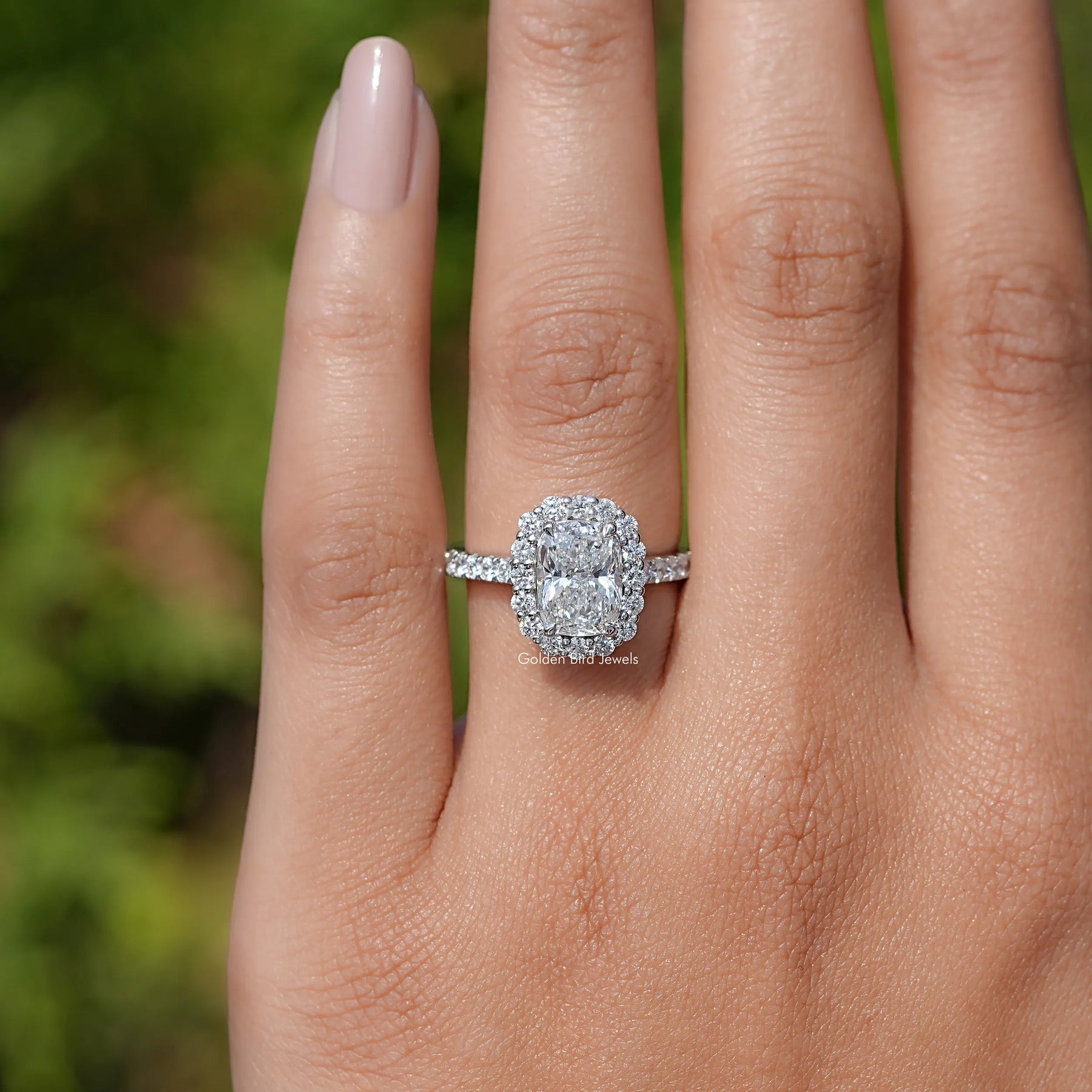 Radiant Lab Diamond Halo Accent Engagement Ring