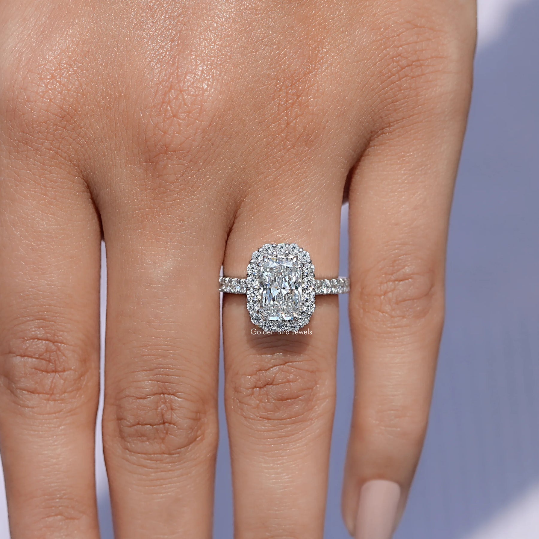 Radiant Lab Diamond Halo Accent Engagement Ring