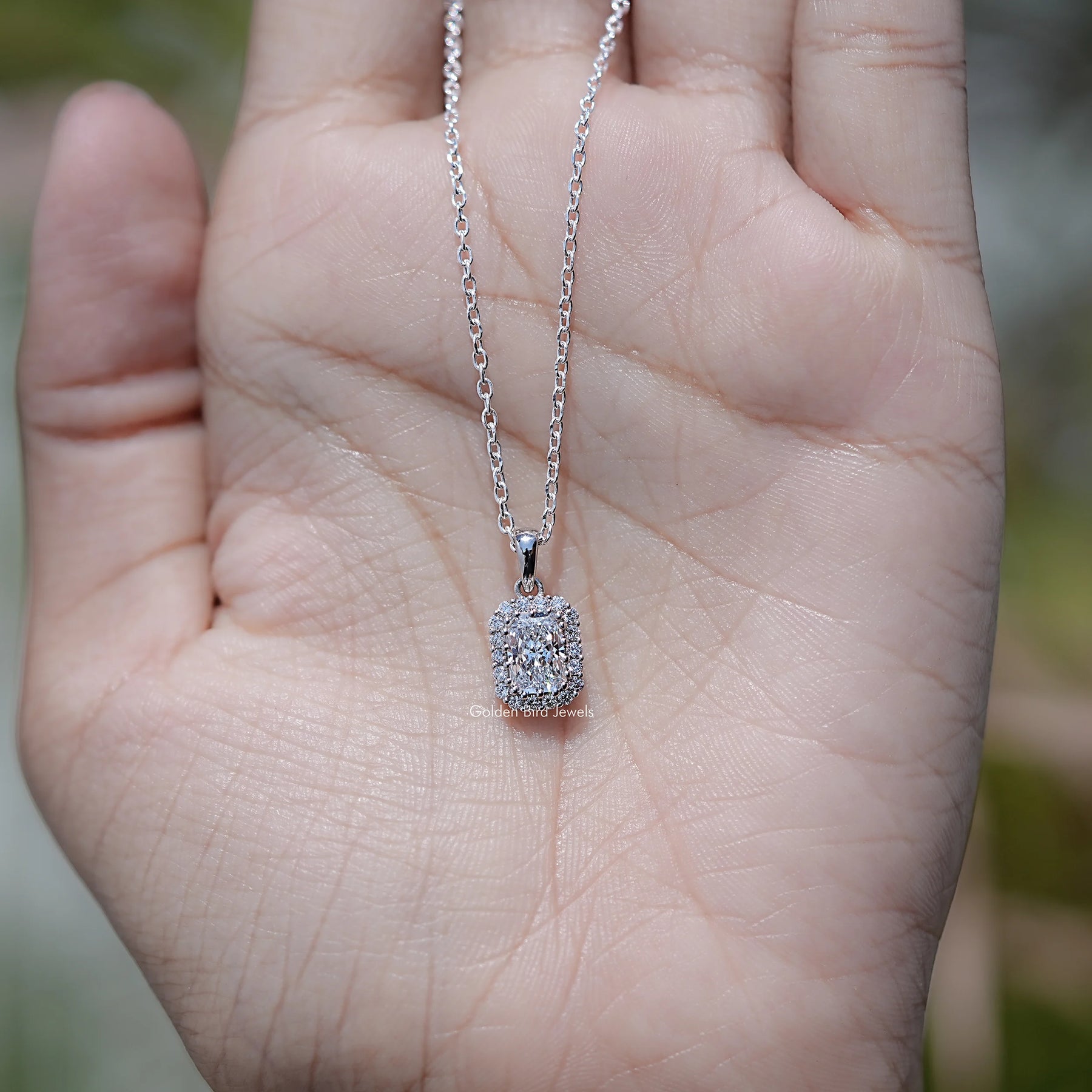 Radiant Cut Lab Diamond Halo Pendant
