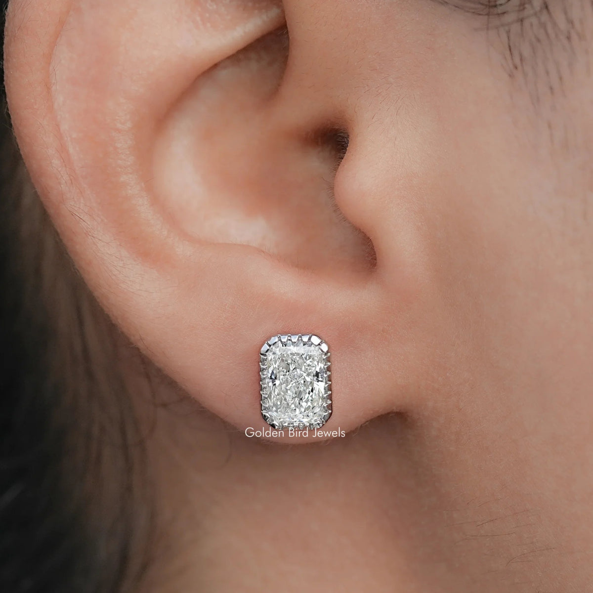 Radiant Lab Diamond Milgrain Bezel Stud Earrings