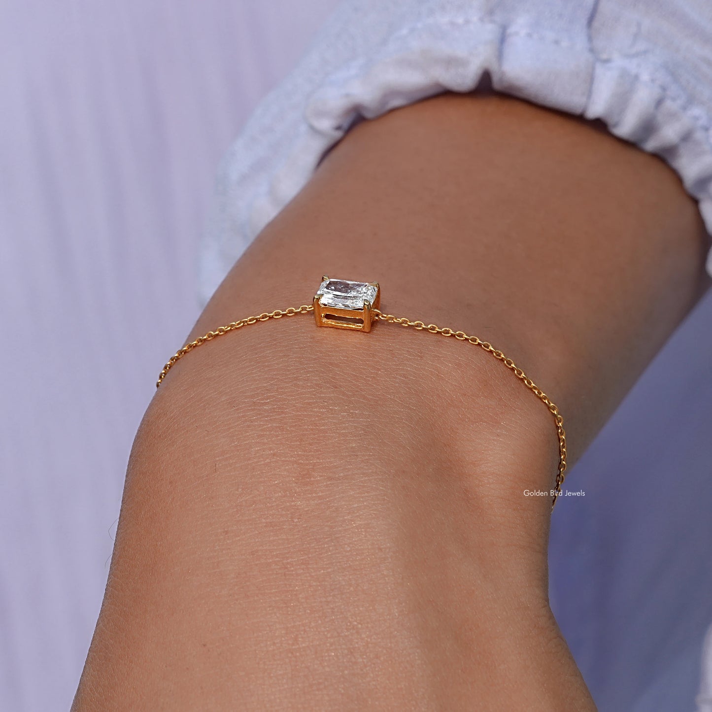 Close view of diamond chain bracelet in secure setting