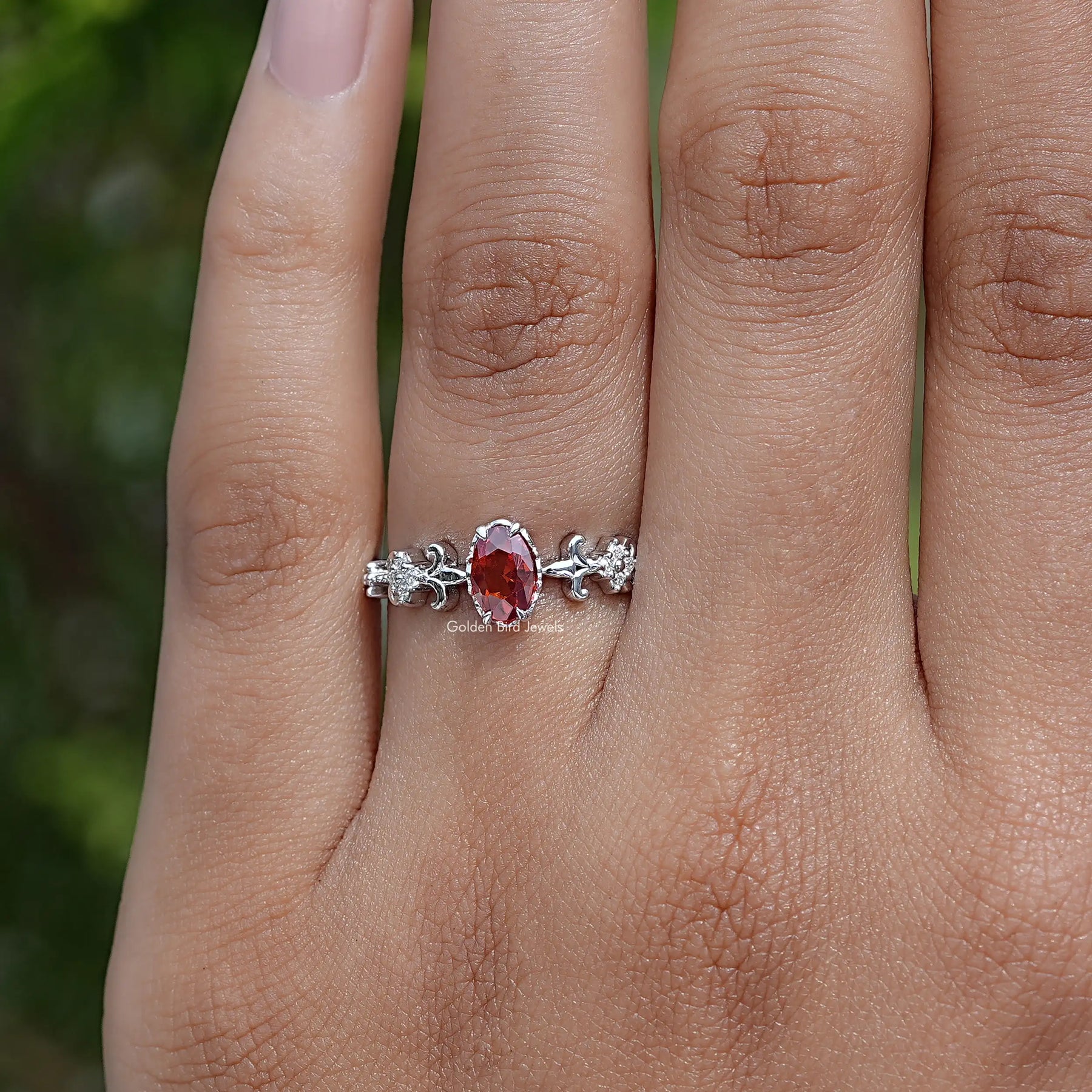 Oval Cut Ruby Accent Stone Ring In White Gold