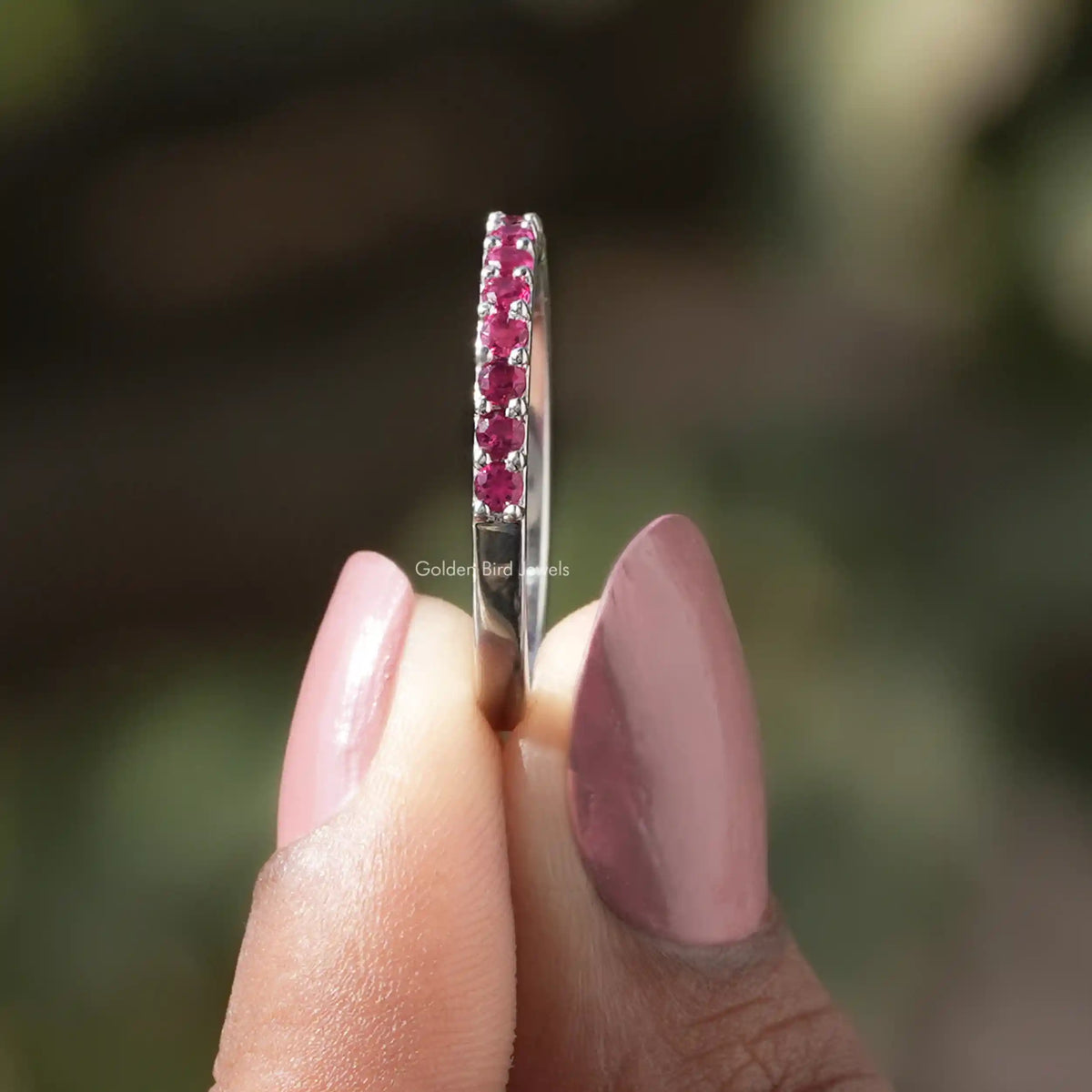 Side View of Old Mine Round Cut Moissanite Halo Ring