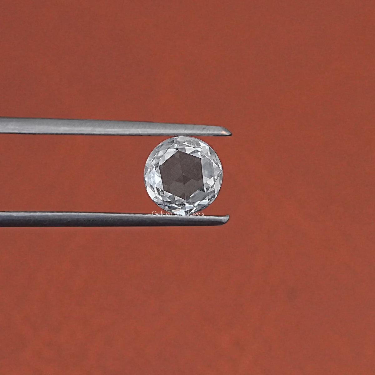 Tweezer hold on Rose Cut Round Lab Grown Loose Diamond