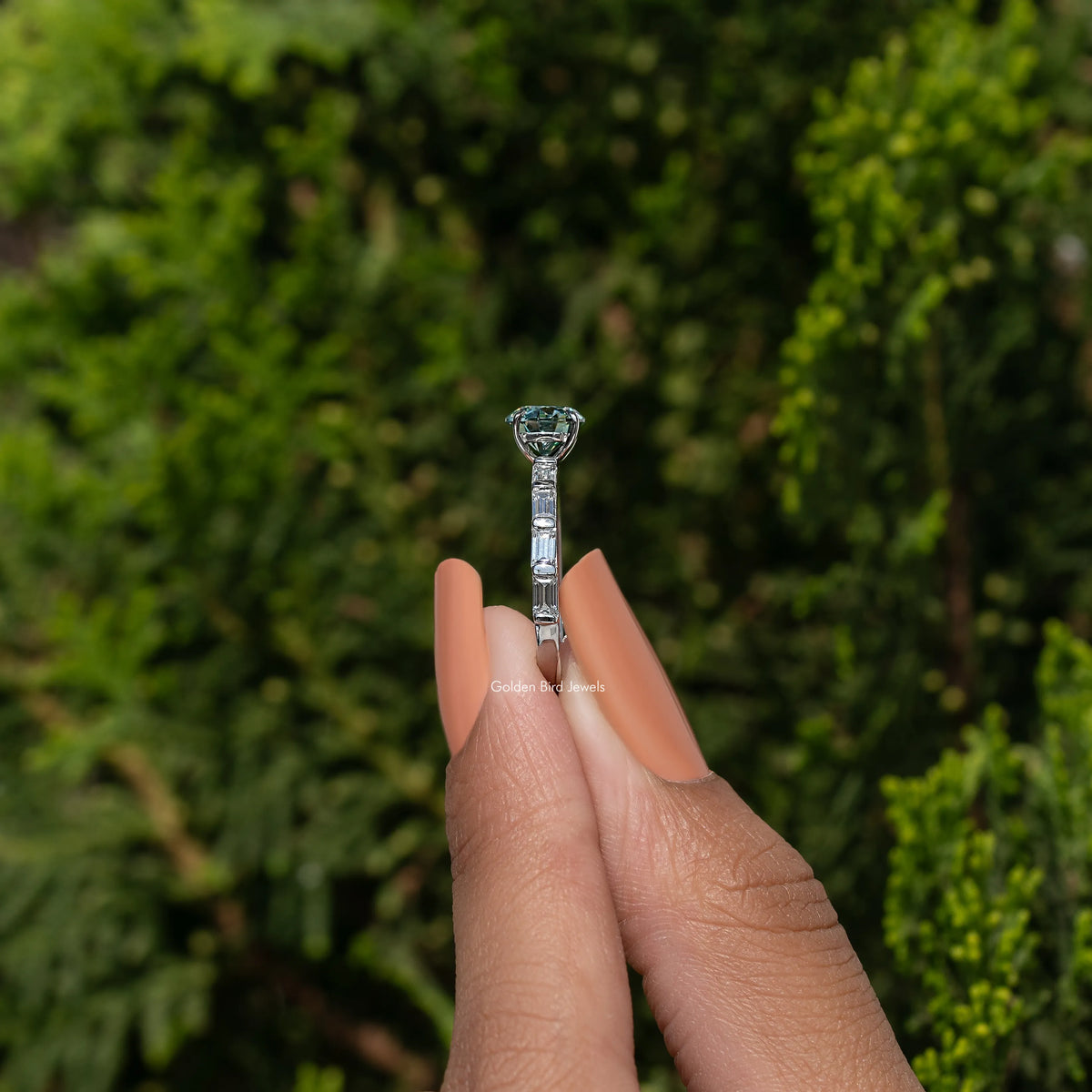 Round And Baguette Moissanite Accent Ring