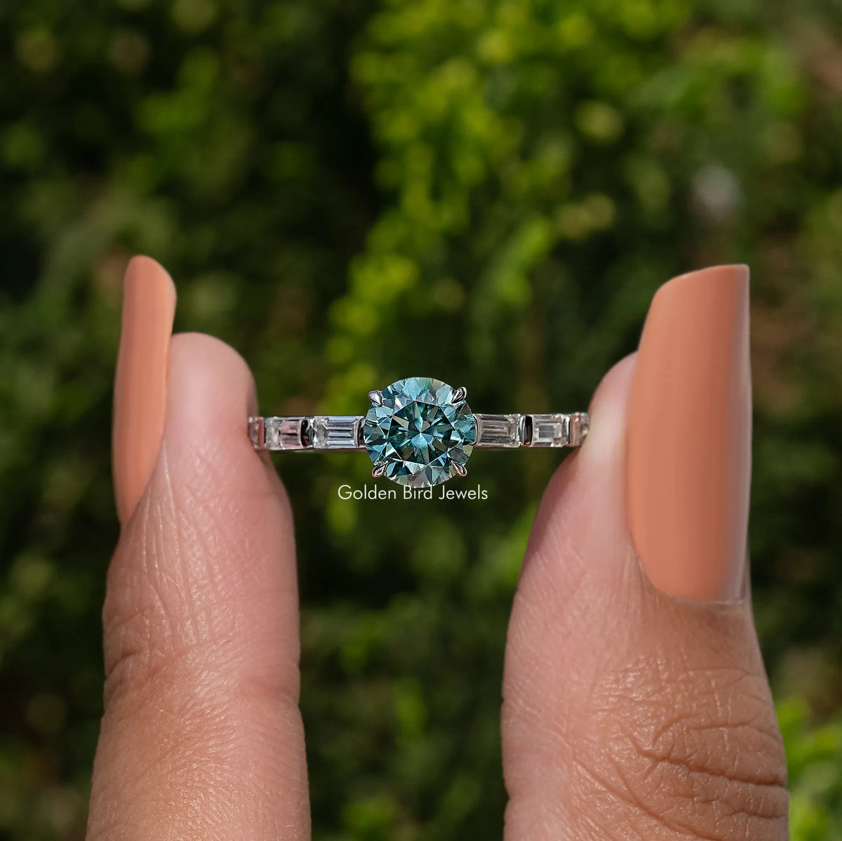 Round And Baguette Moissanite Accent Ring