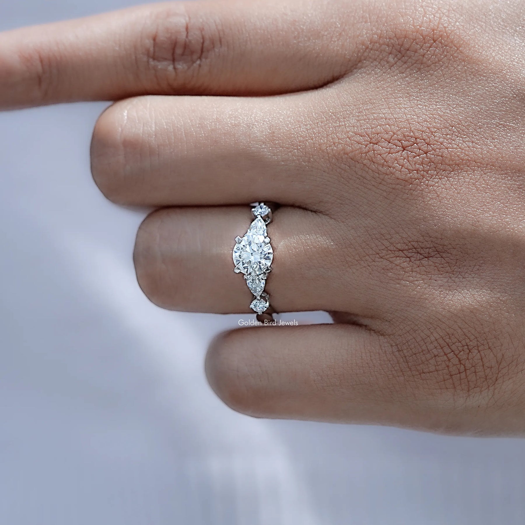 Round And Pear Cut Lab Diamond Five Stone Ring