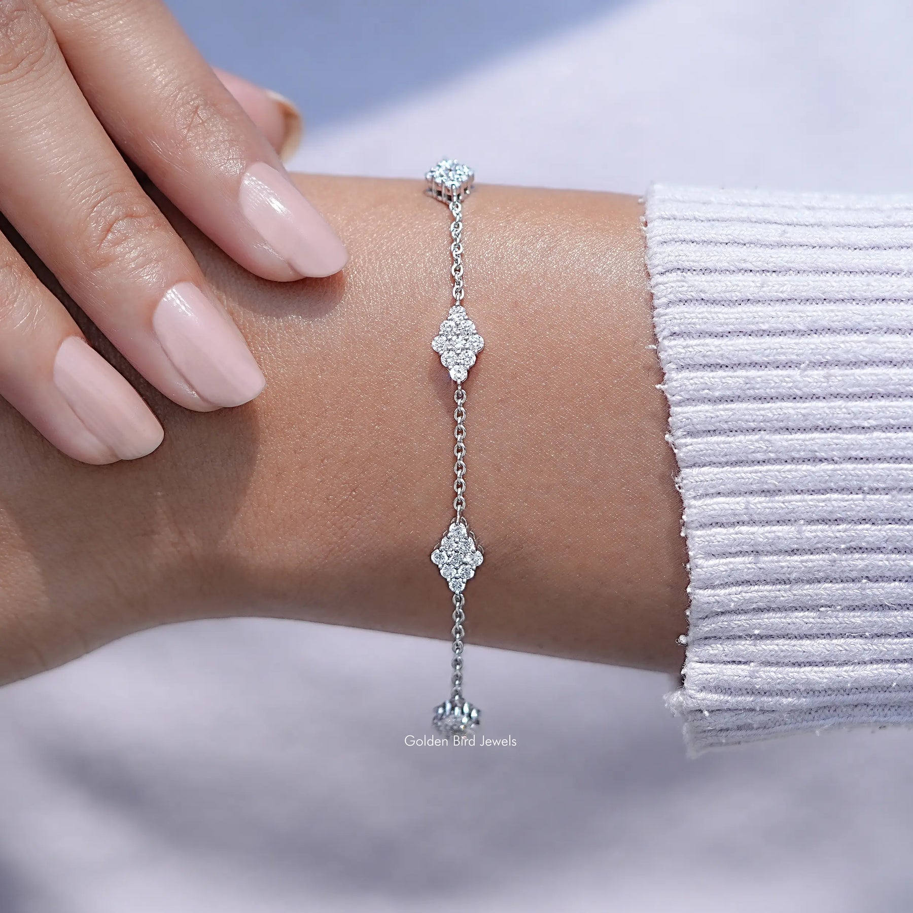 In hand Showing View Of Diamond Station Chain Bracelet