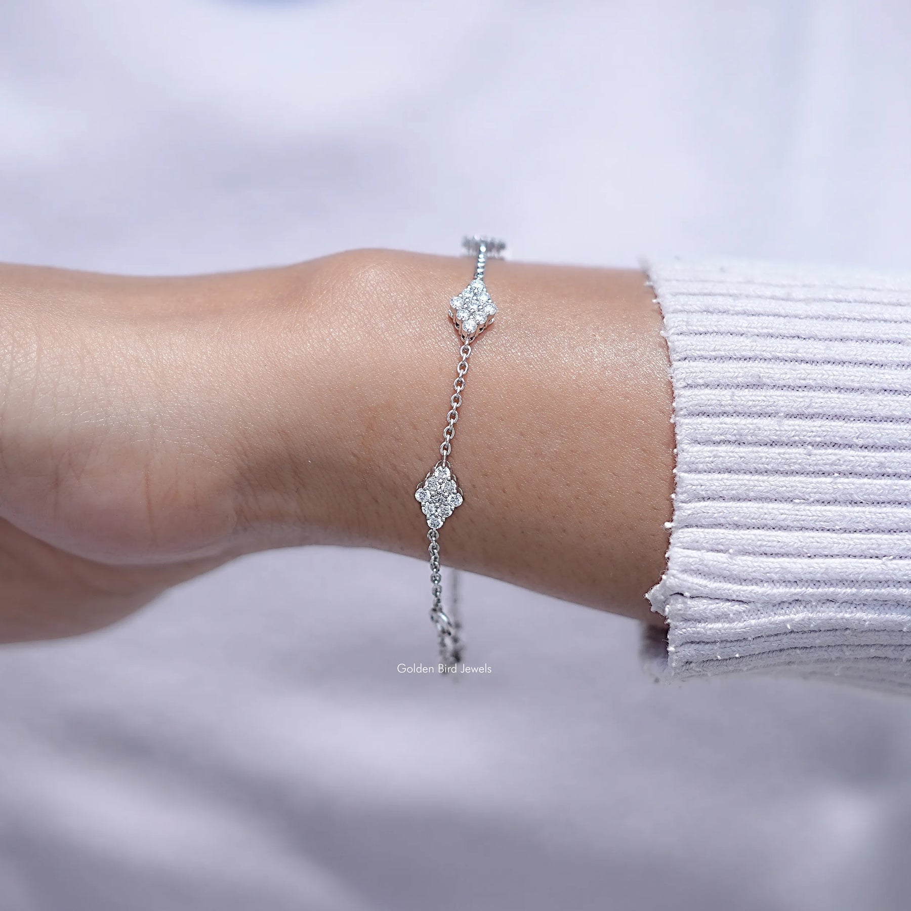 Side View Of Diamond Station Chain Bracelet