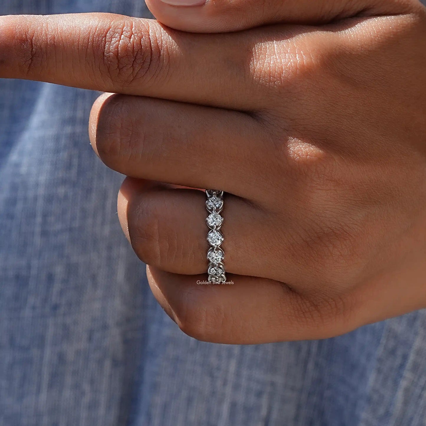 View of Round Cut Lab Diamond Wedding Band In White Gold