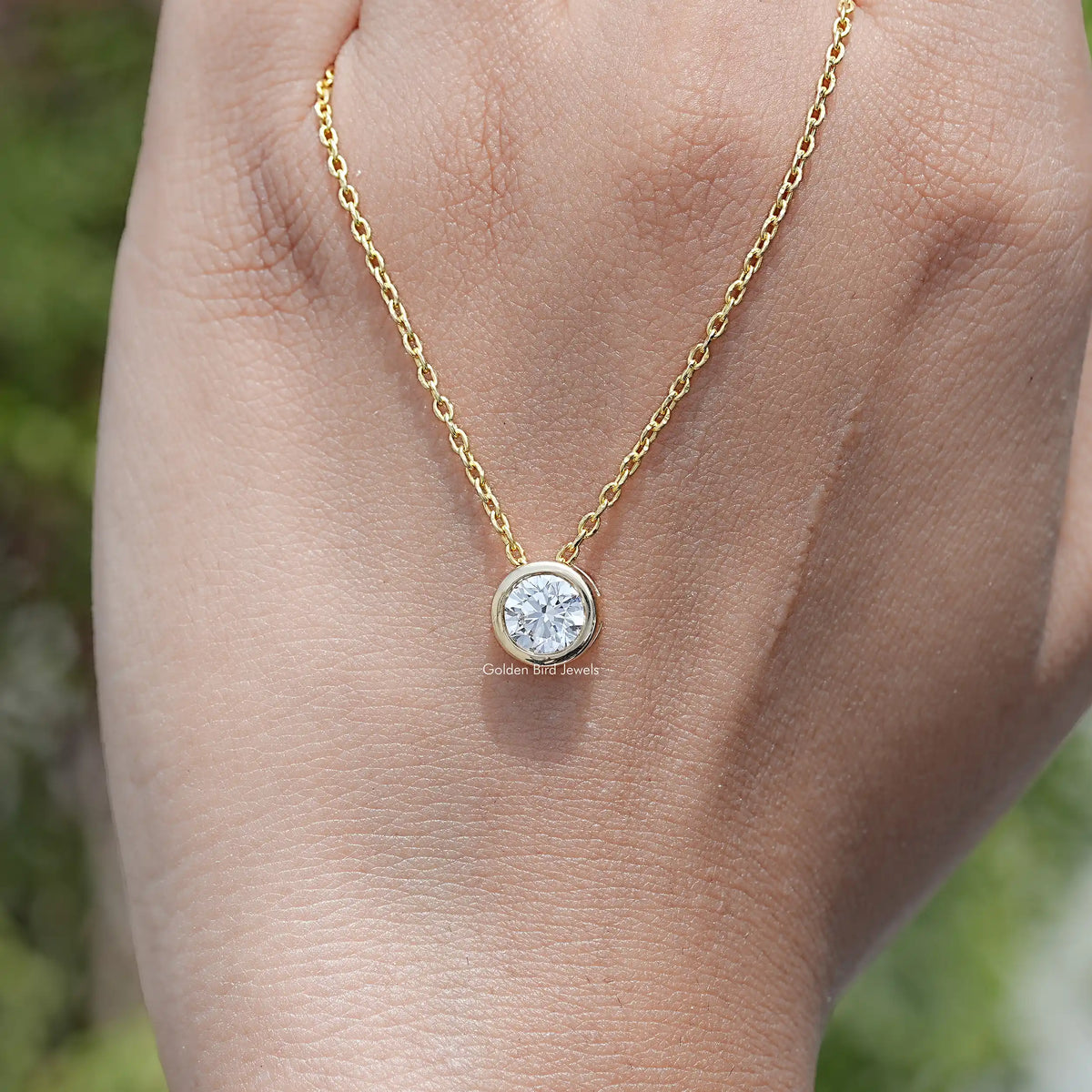 Round Cut Lab Diamond Bezel Set Solitaire Pendant