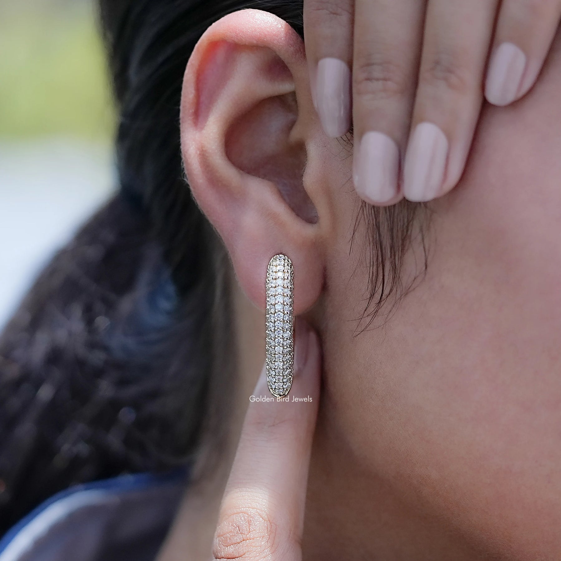 Round Cut Lab Diamond Pave Set Hoop Earrings