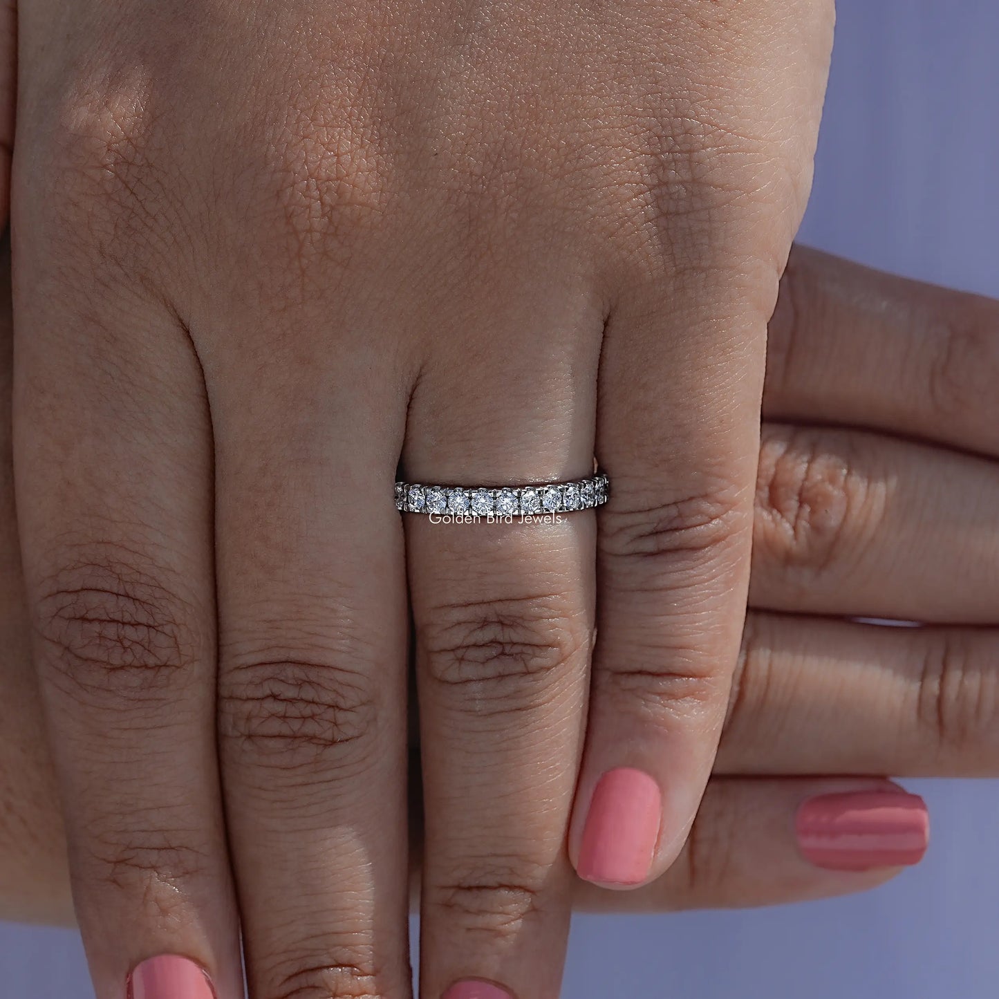 Detailed View Of Lab Diamond Round Five Stone Halo Band