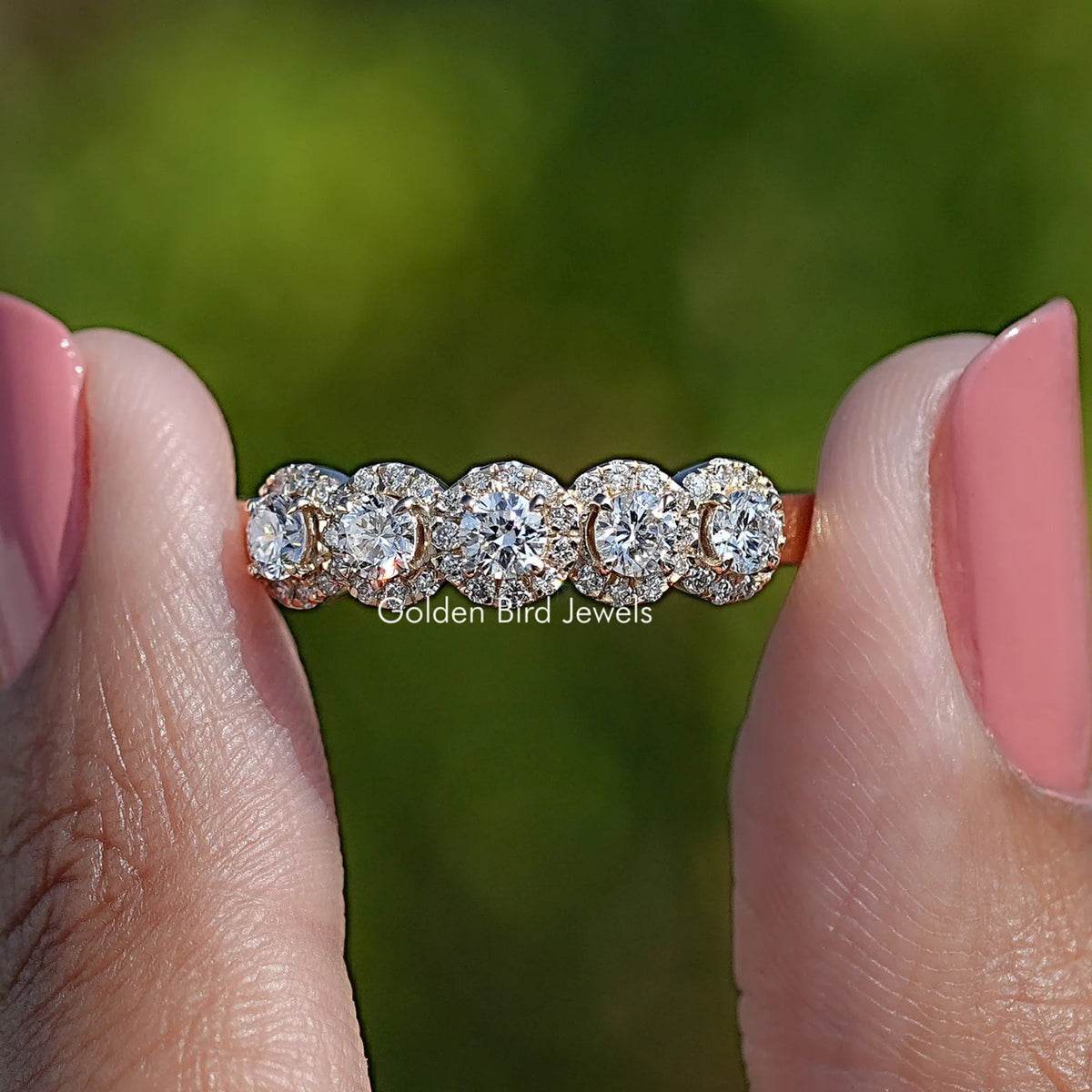 Round Cut Lab Diamond Five Stone Halo Band