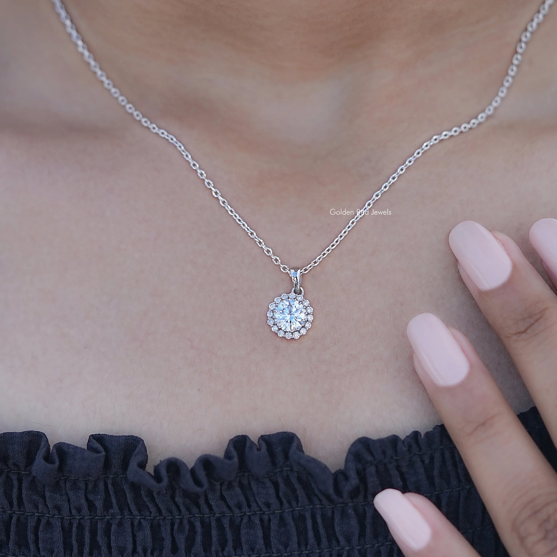 Round Cut Lab Diamond Halo Pendant