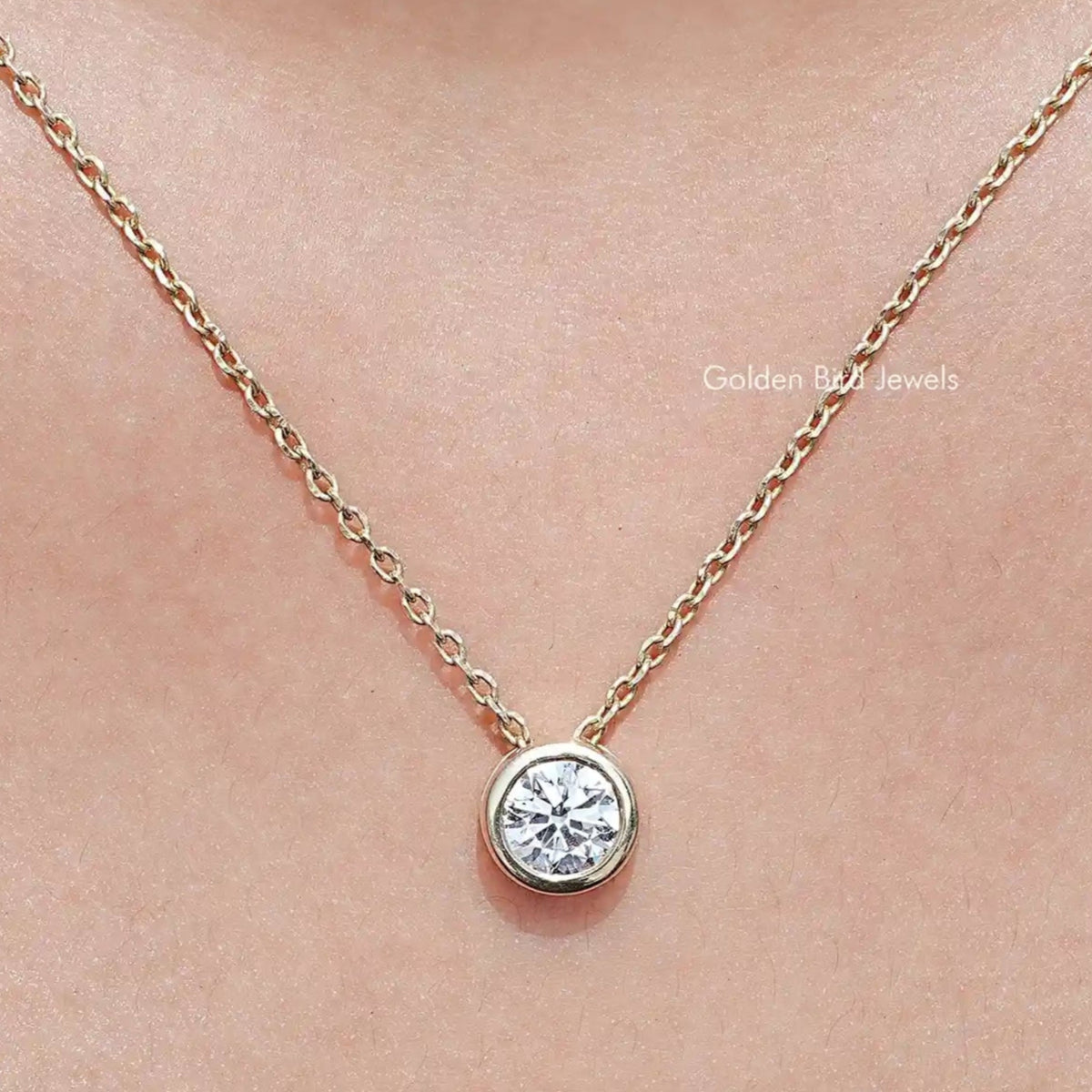 Round Cut Lab Diamond Bezel Set Solitaire Pendant