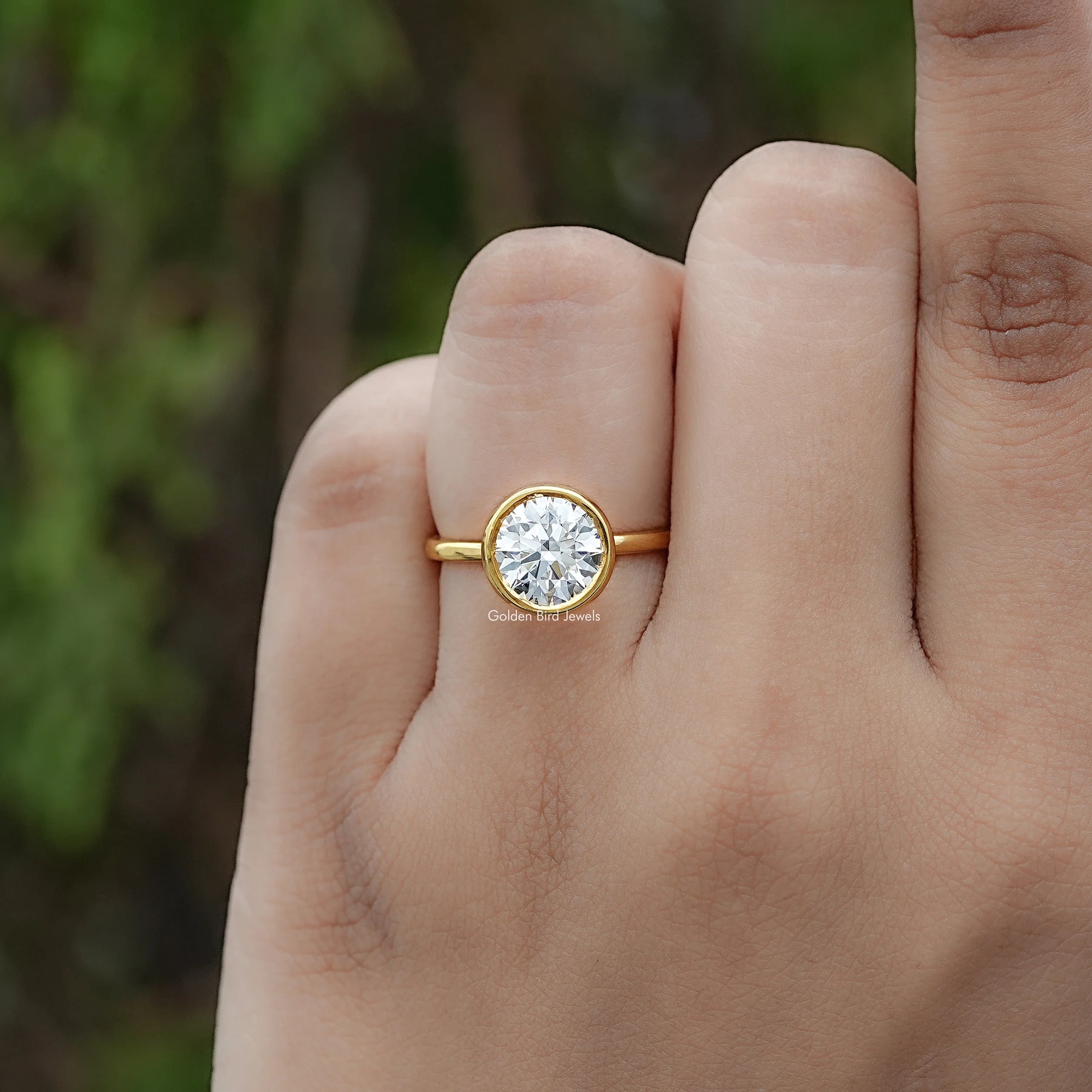 Front view of Round Cut Lab Diamond Bezel Set Ring