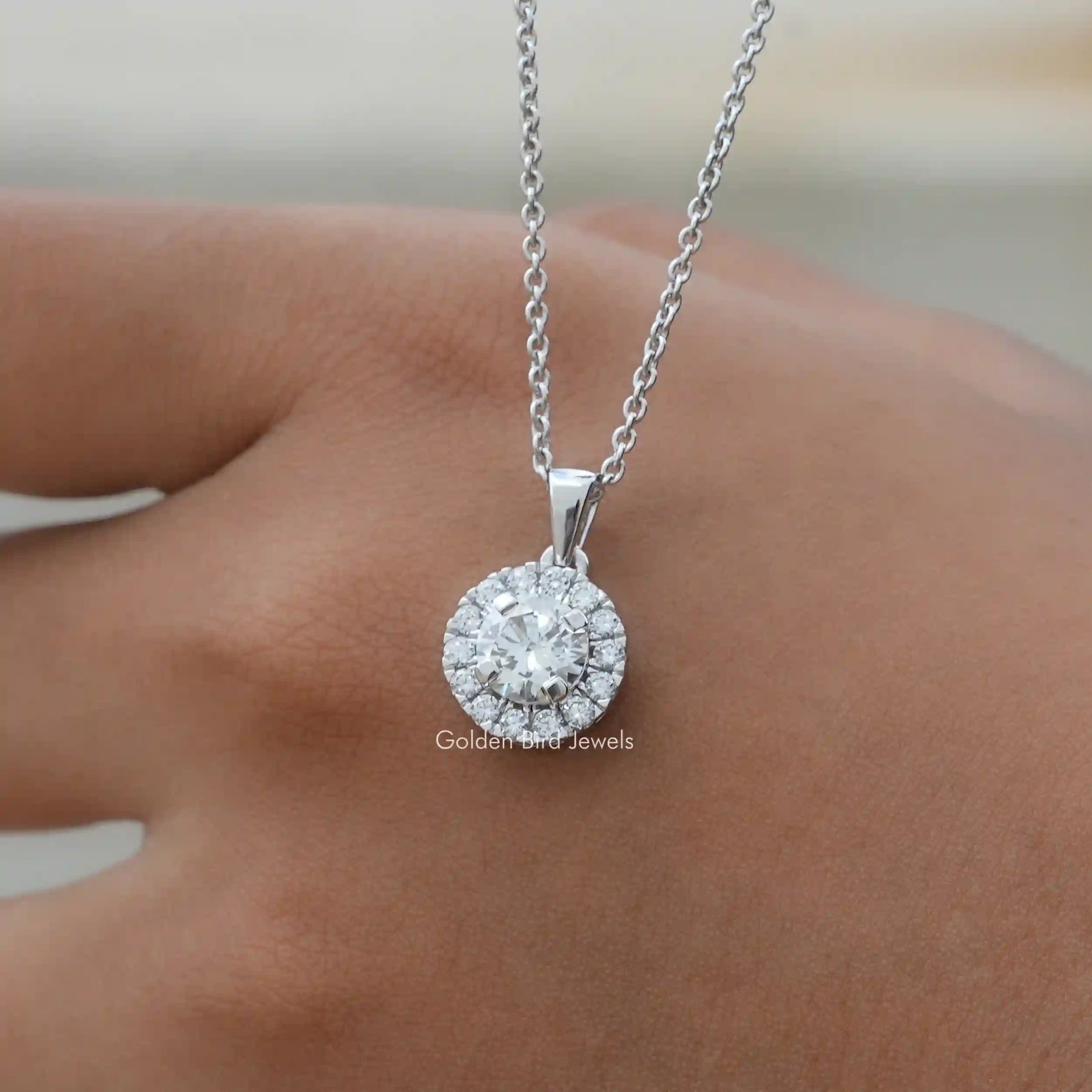 Full view of diamond pendant in unique shape