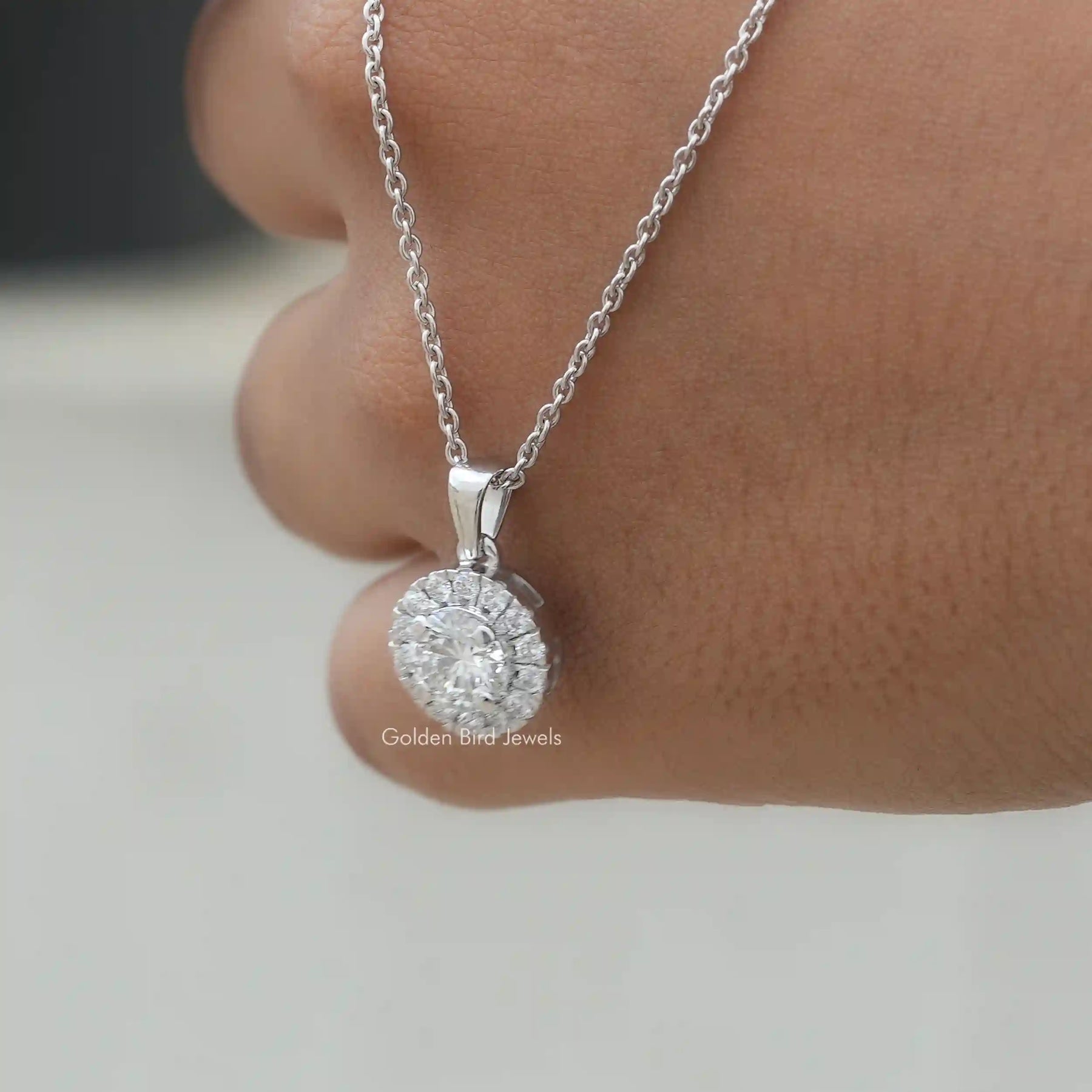 View of diamond solitaire pendant for women