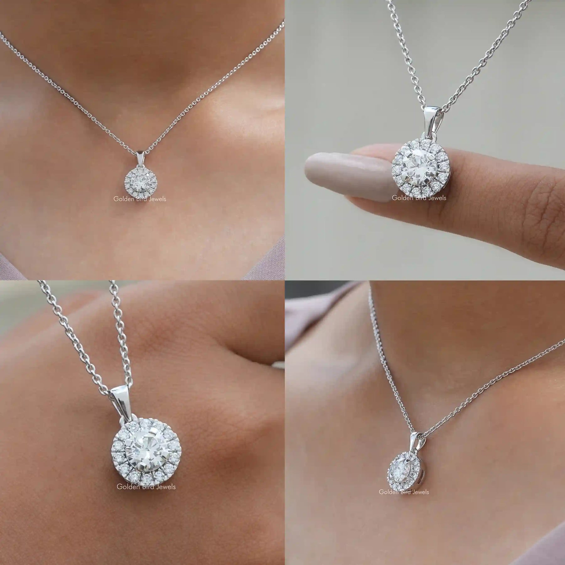 Front back side and close view of lab diamond pendant