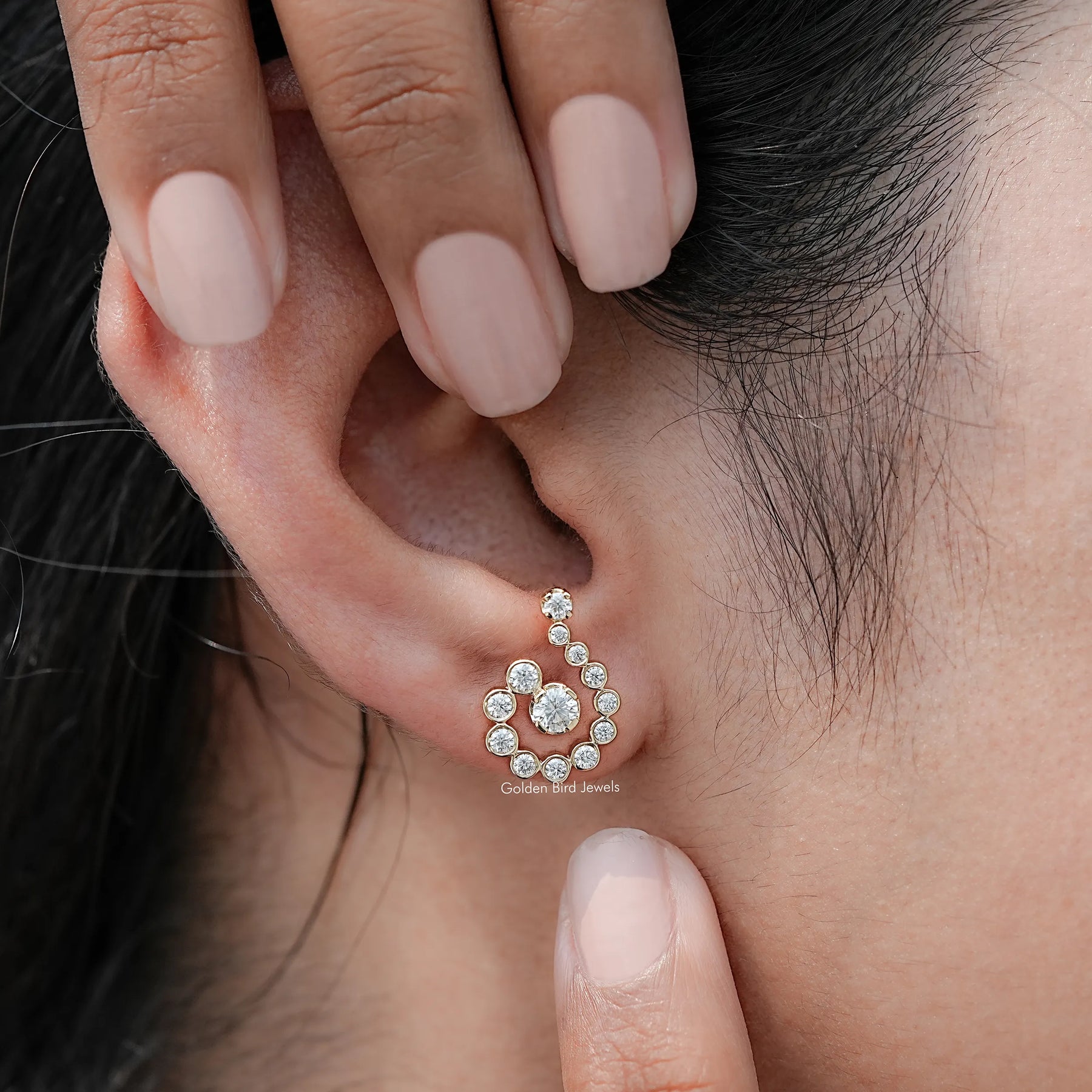 Bezel Set Round Cut Moissanite Earrings