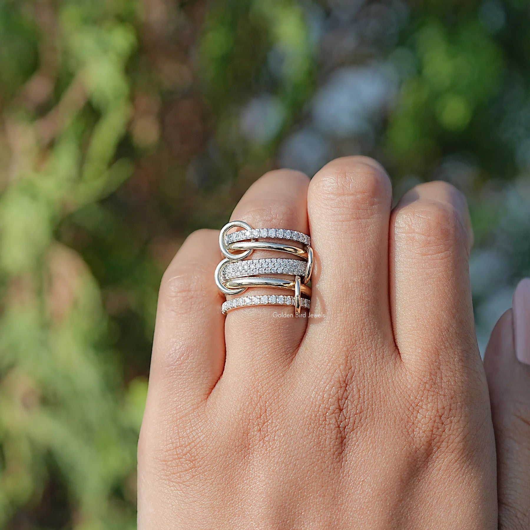 Round Moissanite Interlinked Pave Eternity Band