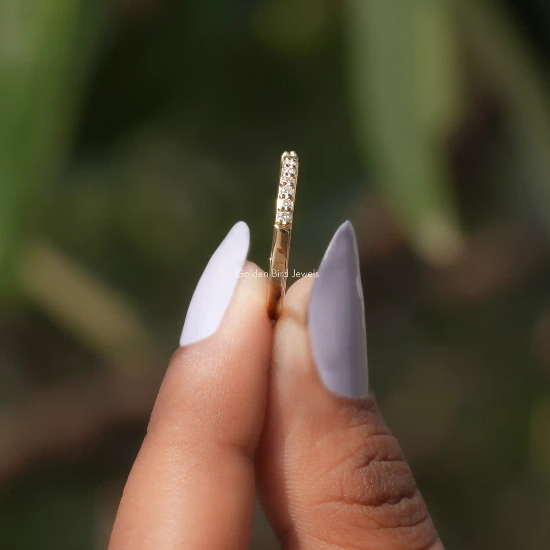 Side View of Round Cut Moissanite Dainty Open Cuff Band