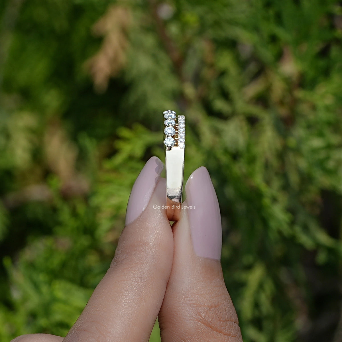 Round Moissanite Two Row Half Eternity Matching Band