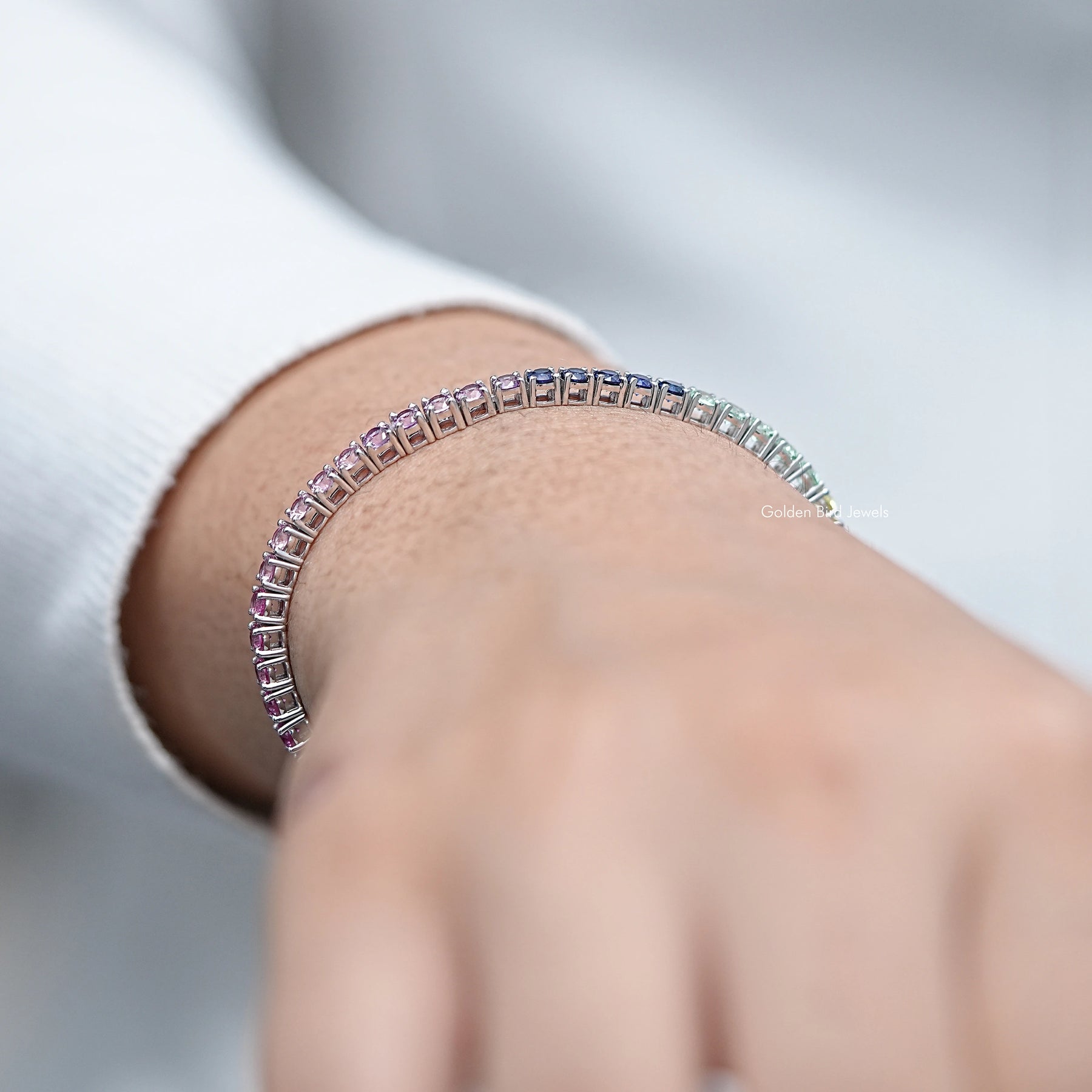 Multi Color Round Gemstone Tennis Bracelet