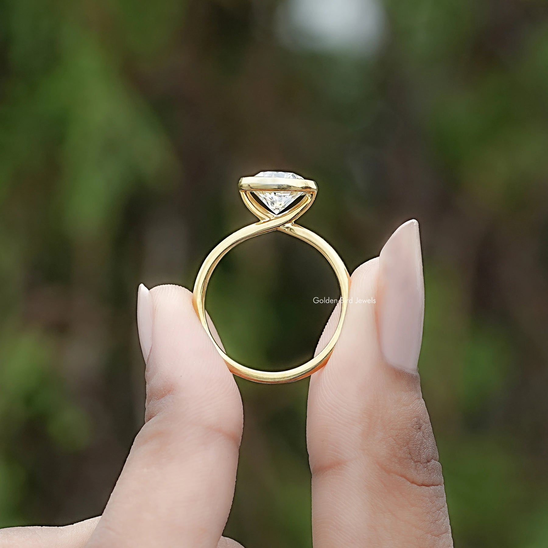 Back view of Round Diamond Bezel Set Ring