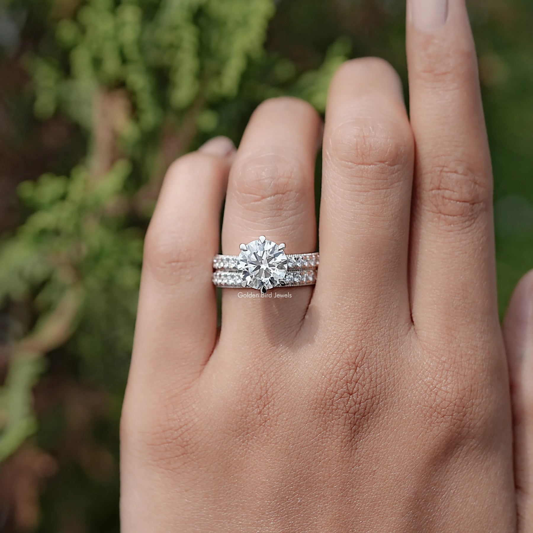 Round Cut Lab Grown Diamond Bridal Ring Set