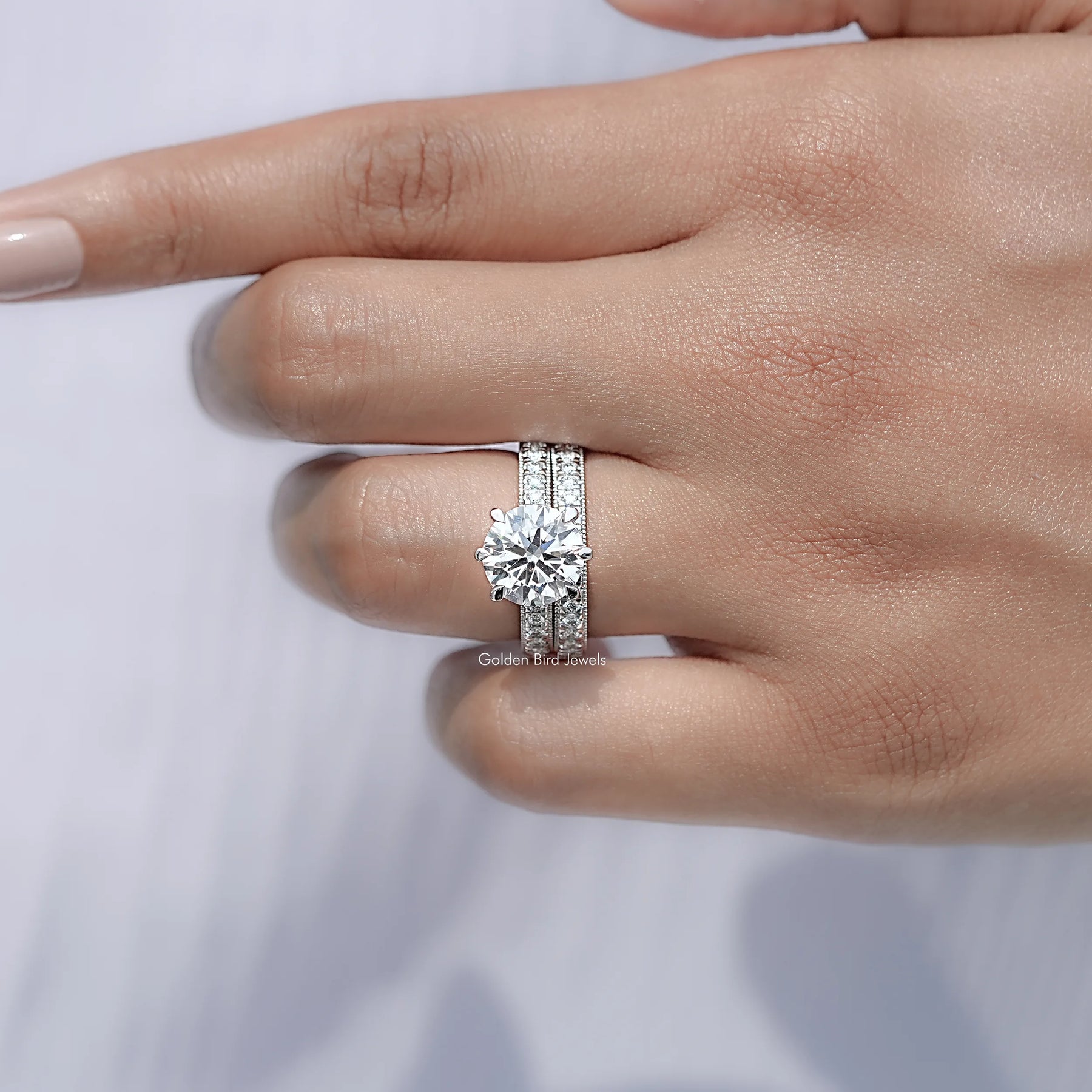Round Cut Lab Grown Diamond Bridal Ring Set