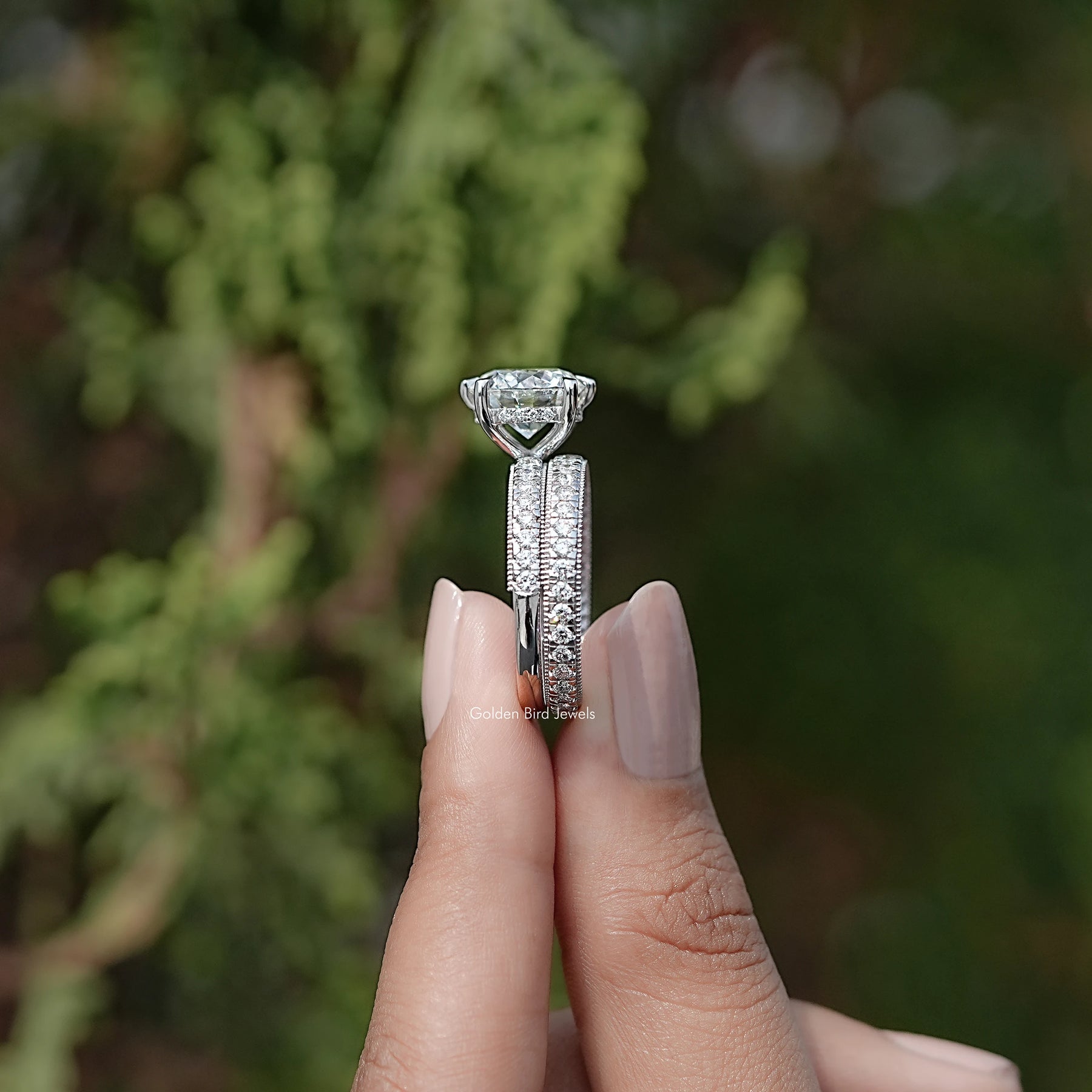 Round Cut Lab Grown Diamond Bridal Ring Set