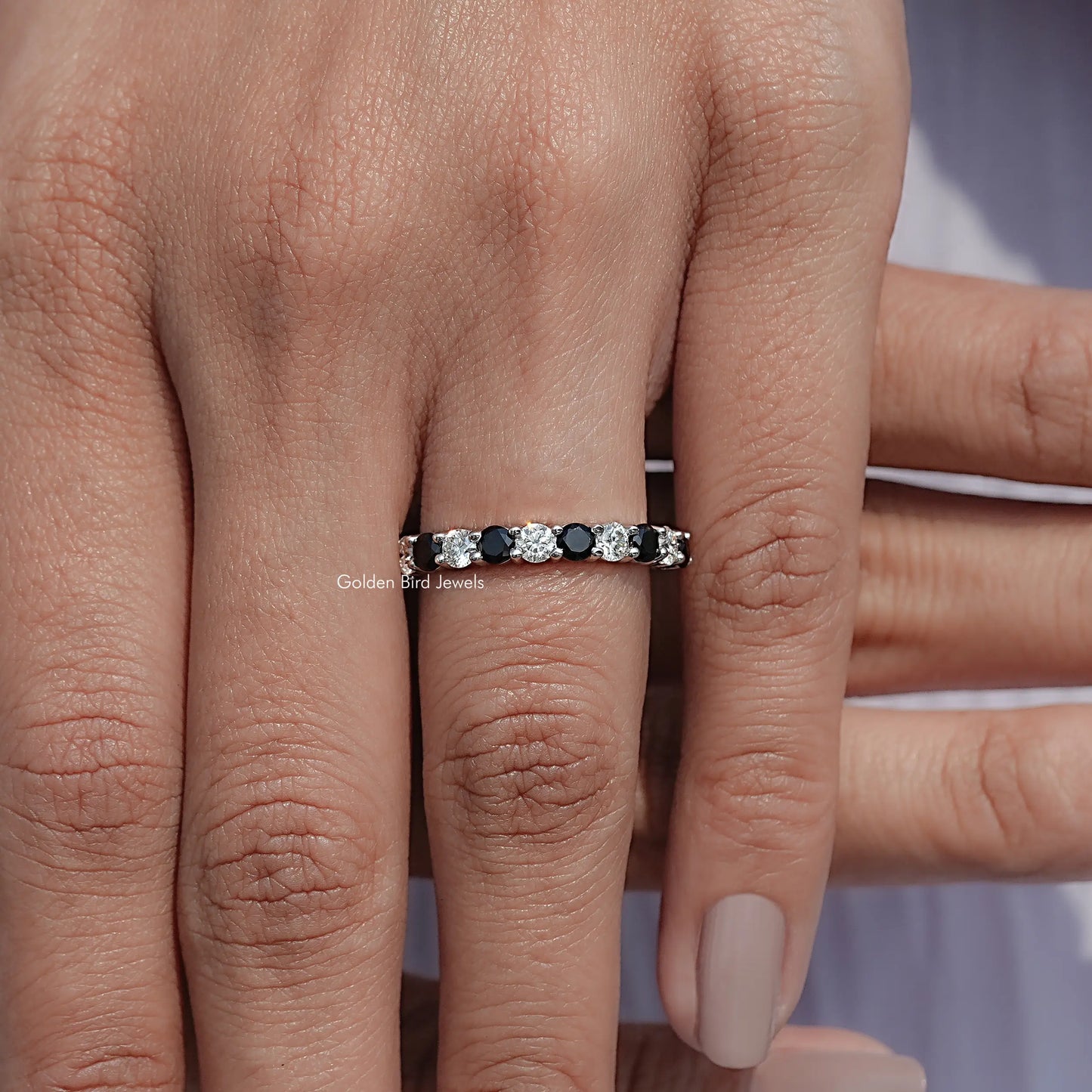 Round Moissanite And Gemstone Eternity Band