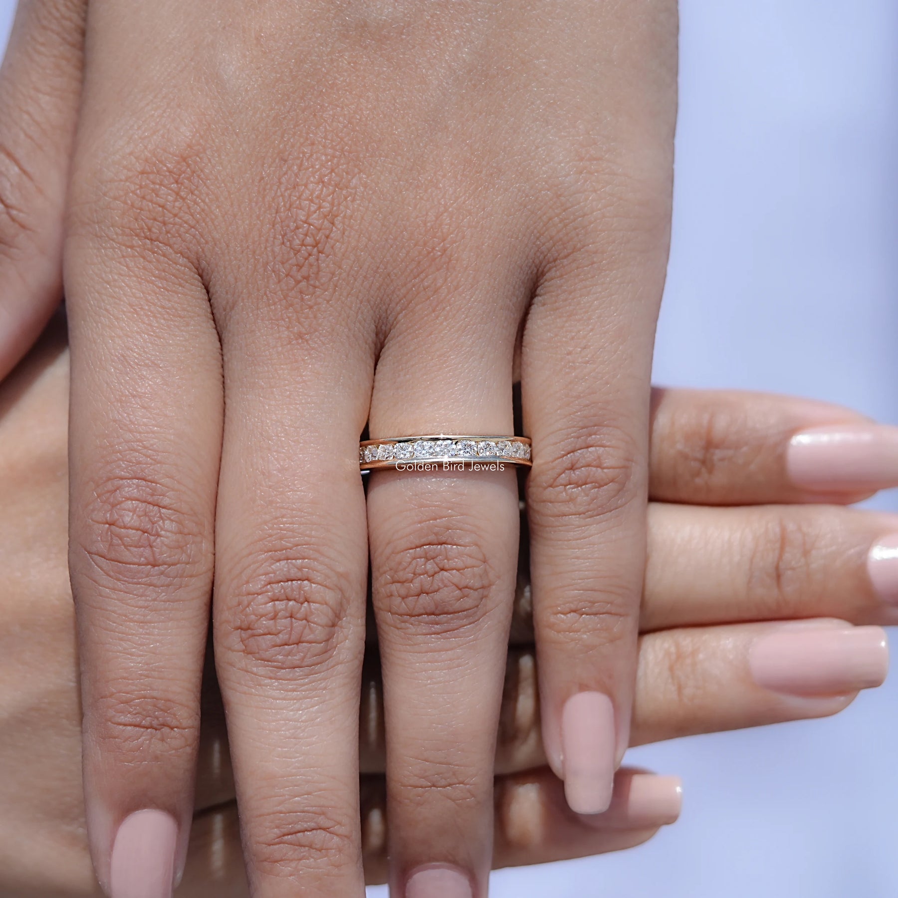 Round Cut Moissanite Half Eternity Channel Set Band