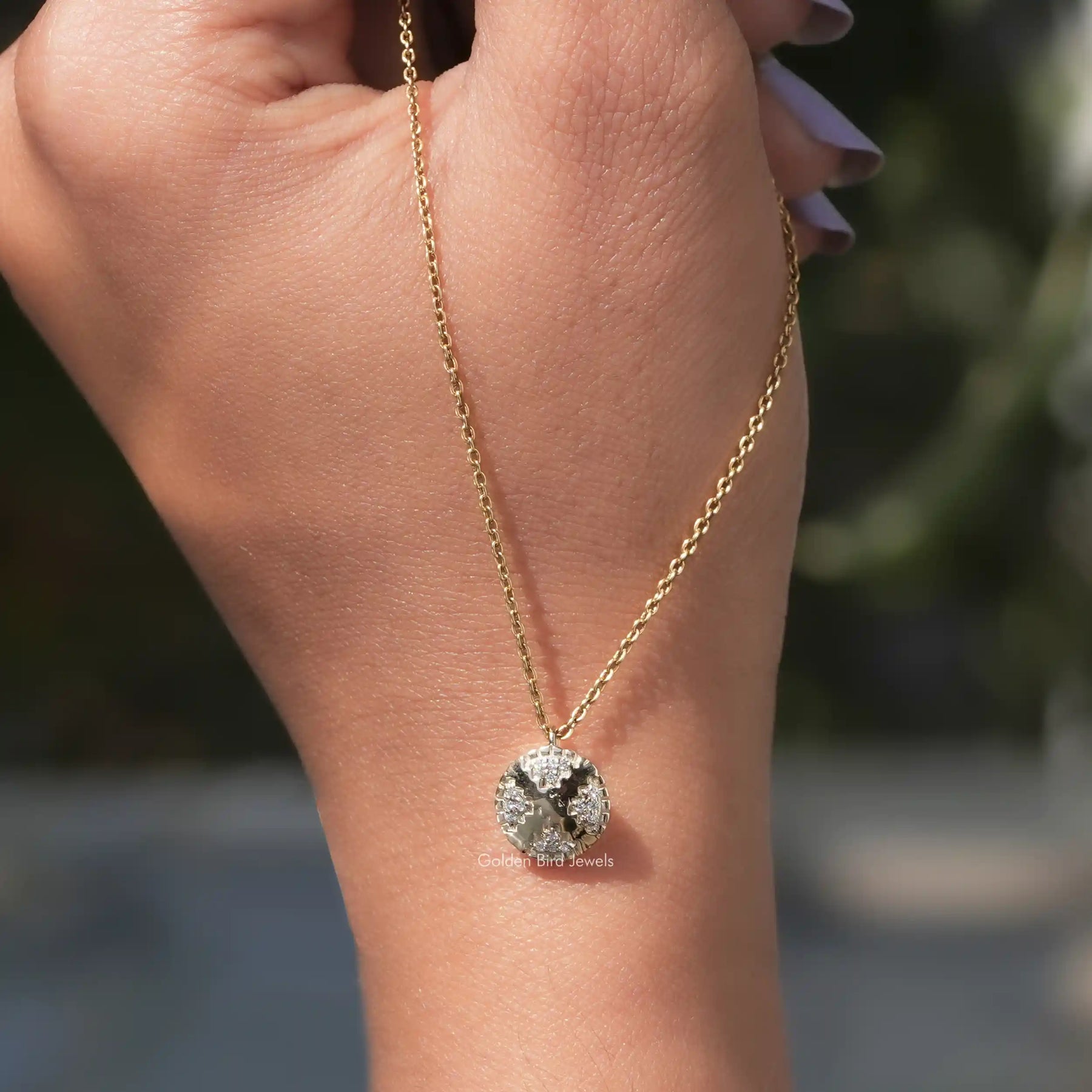Full view of moissanite pendant in unique shape