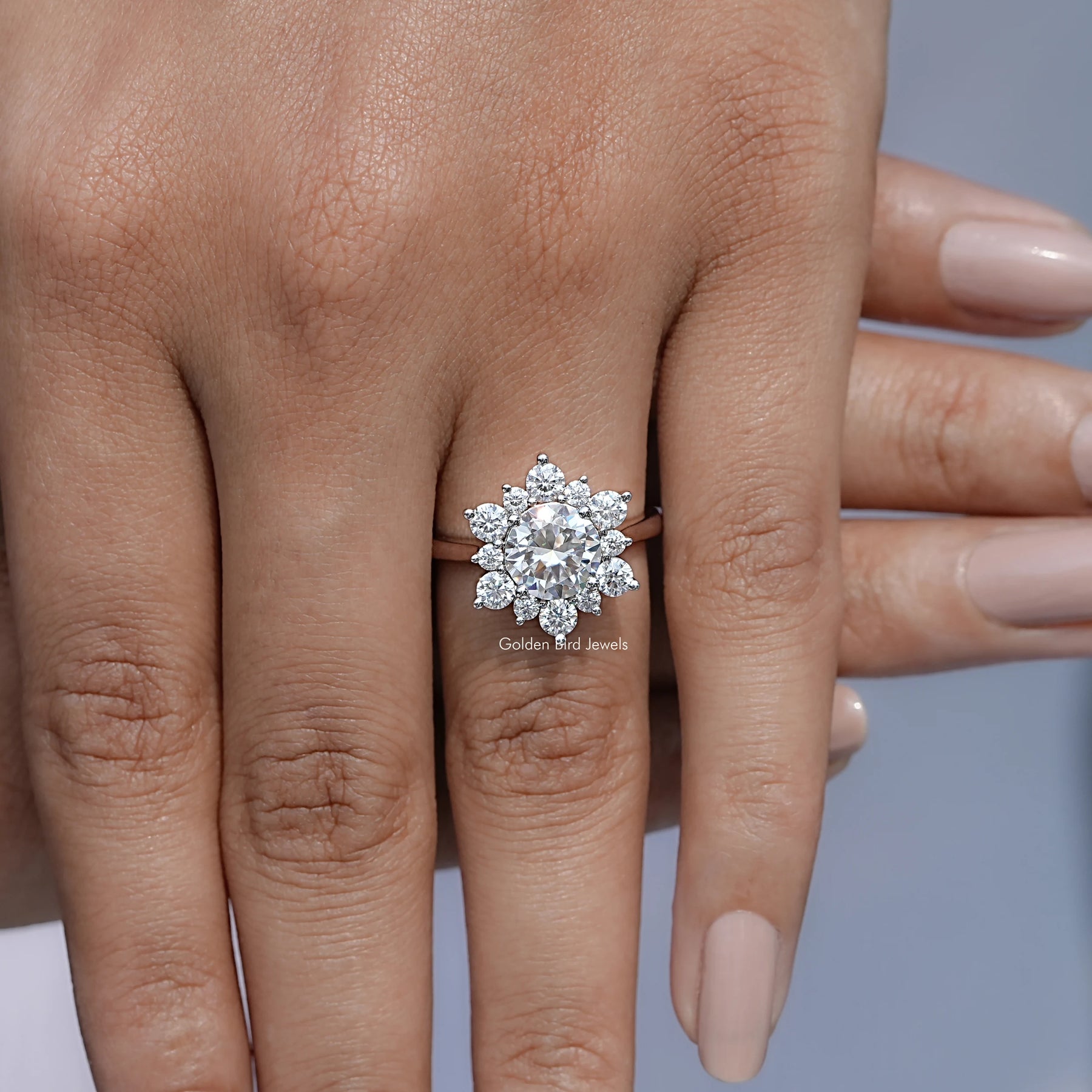Top View Of Round Cut Moissanite Ring in prongs setting