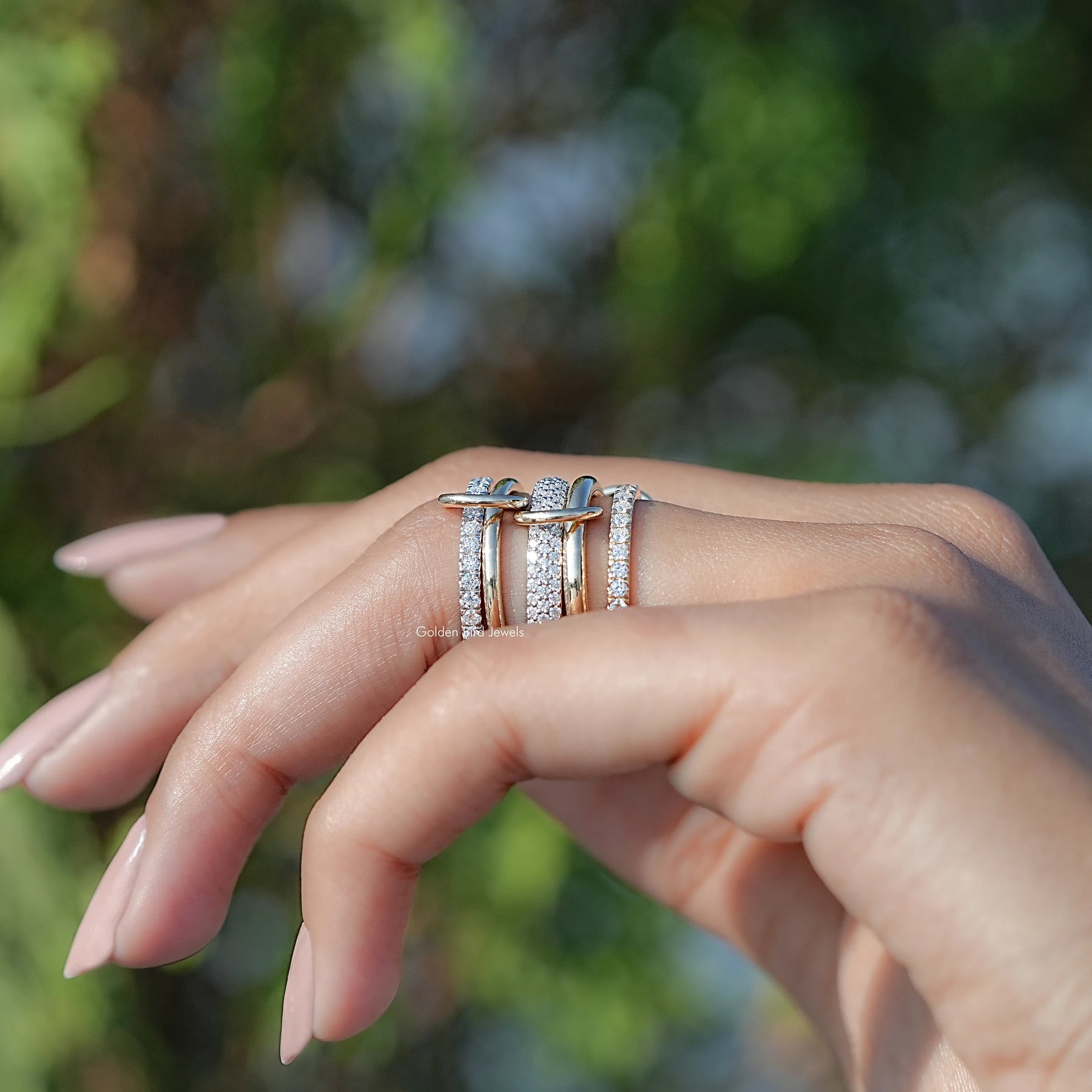 Round Moissanite Interlinked Pave Eternity Band