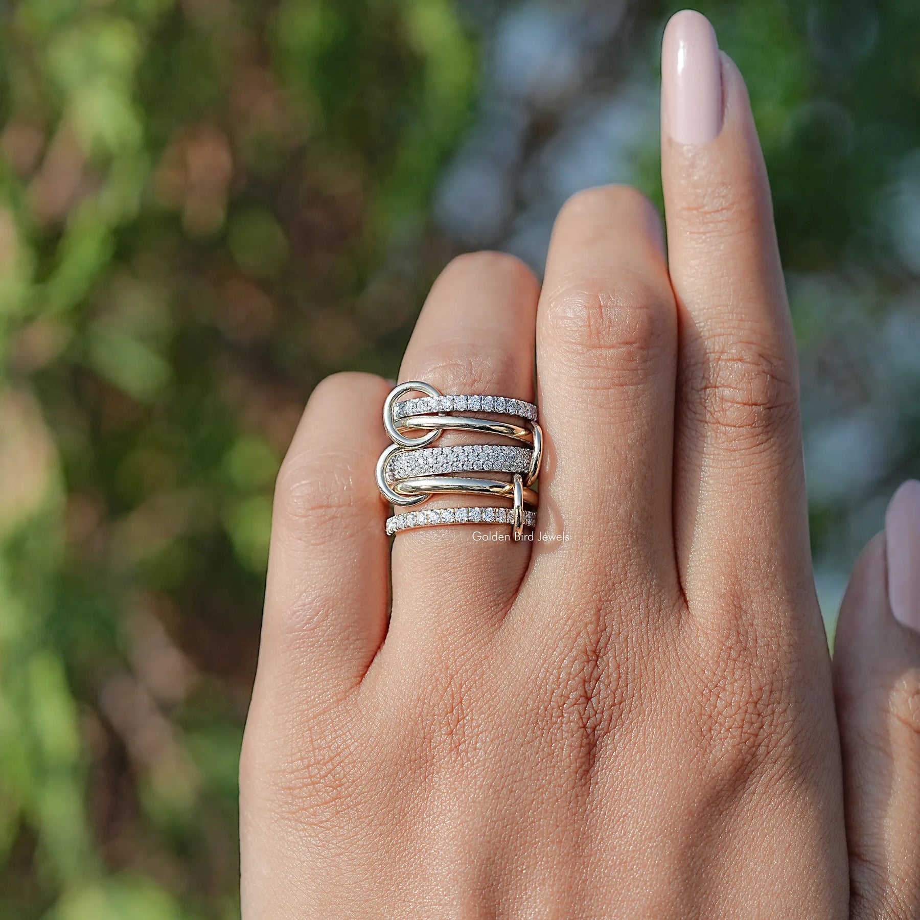 Round Moissanite Interlinked Pave Eternity Band