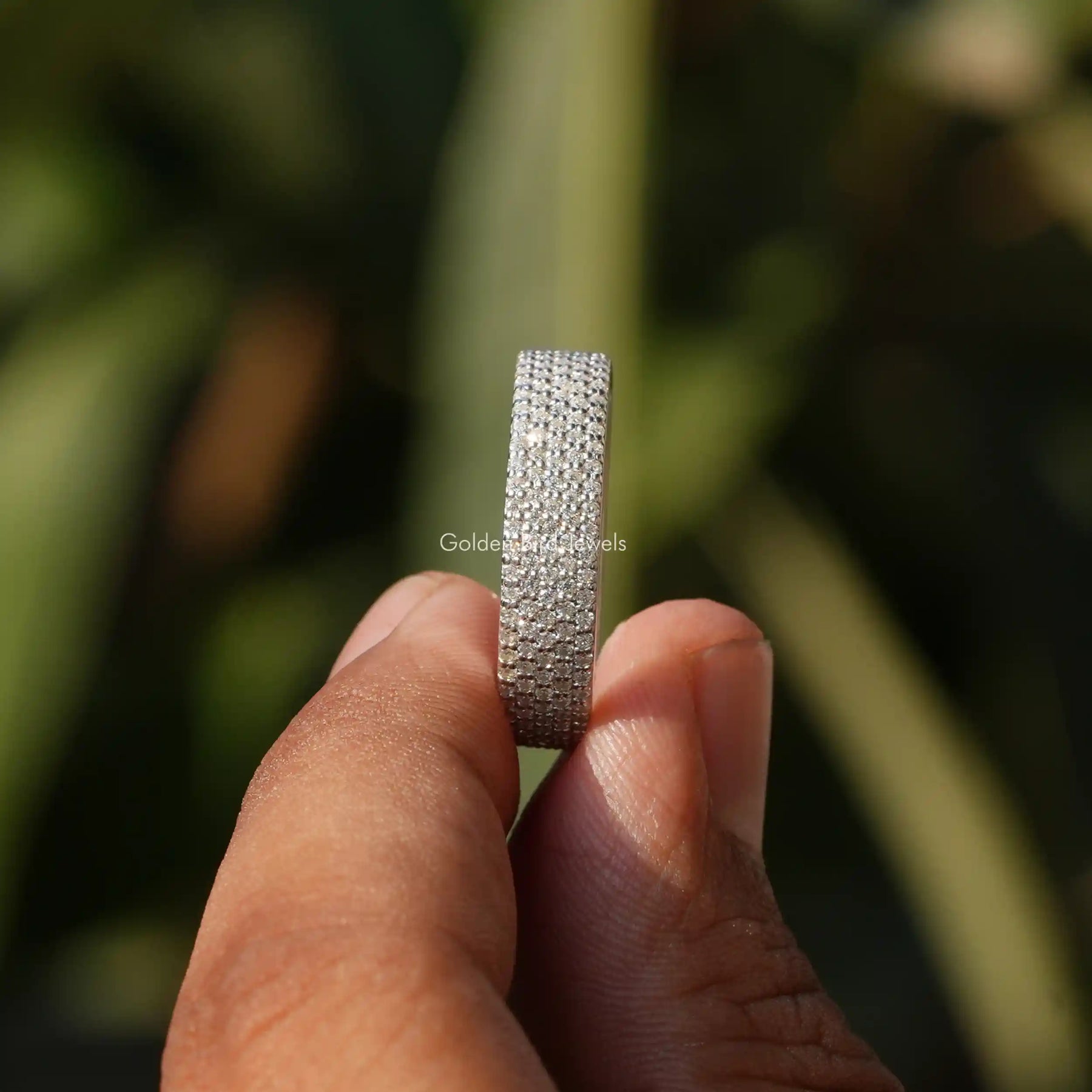 In Finger view of Round cut moissanite halo Ring