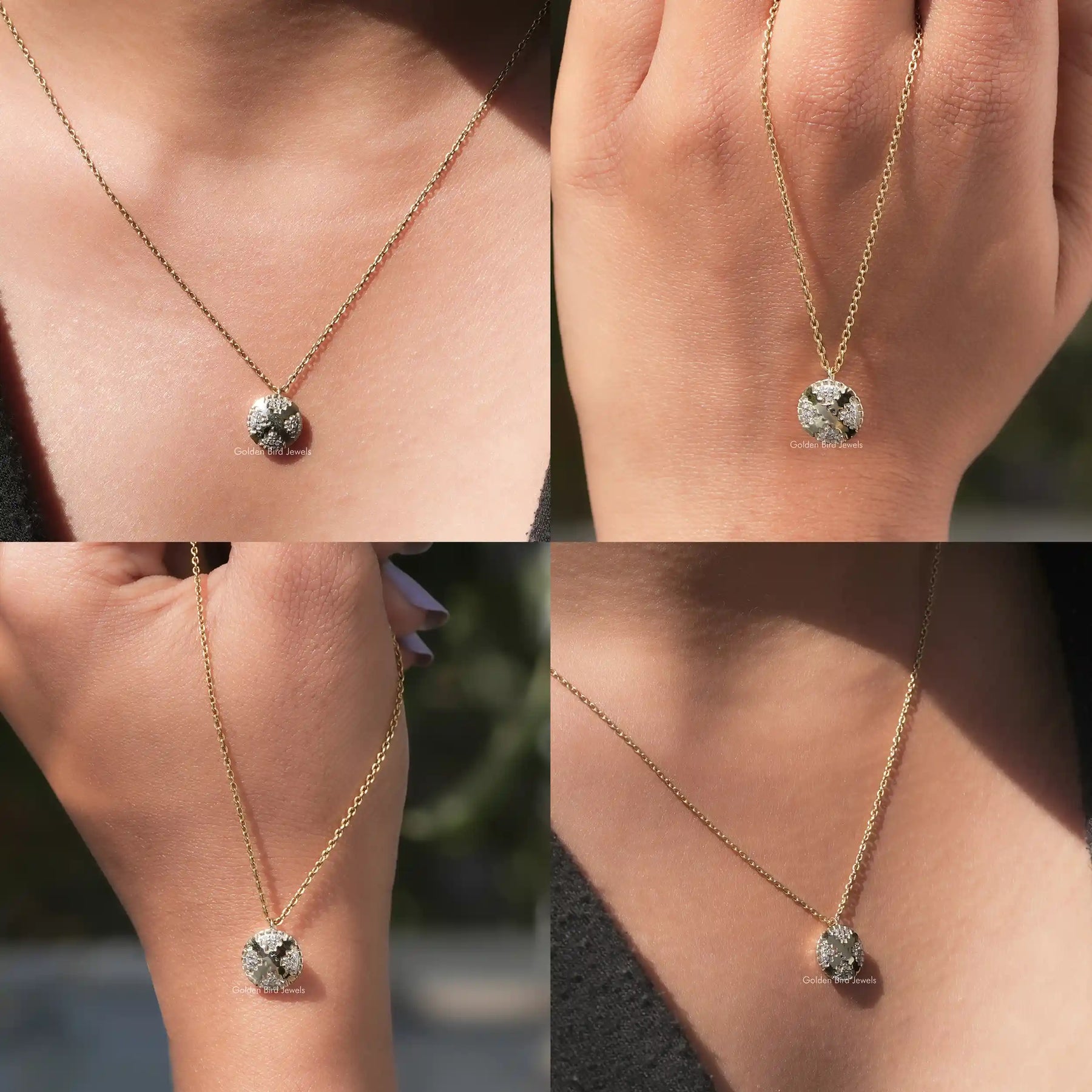 Front back side and close view of moissanite solitaire pendant