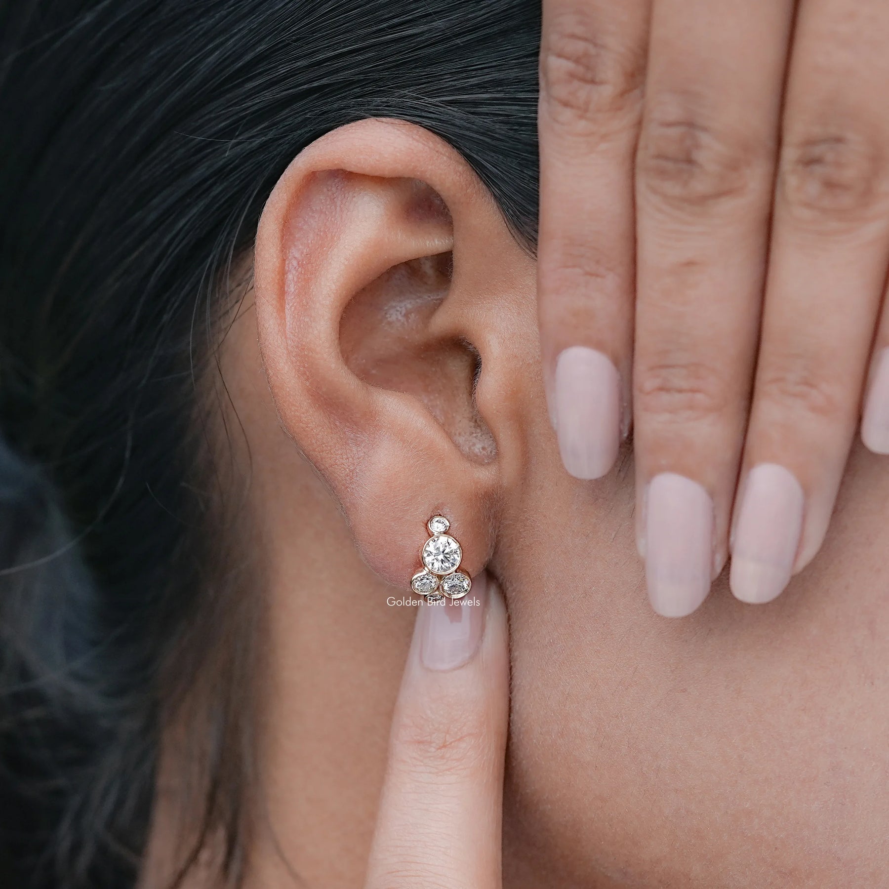 Close View Of Diamond Stud Earrings