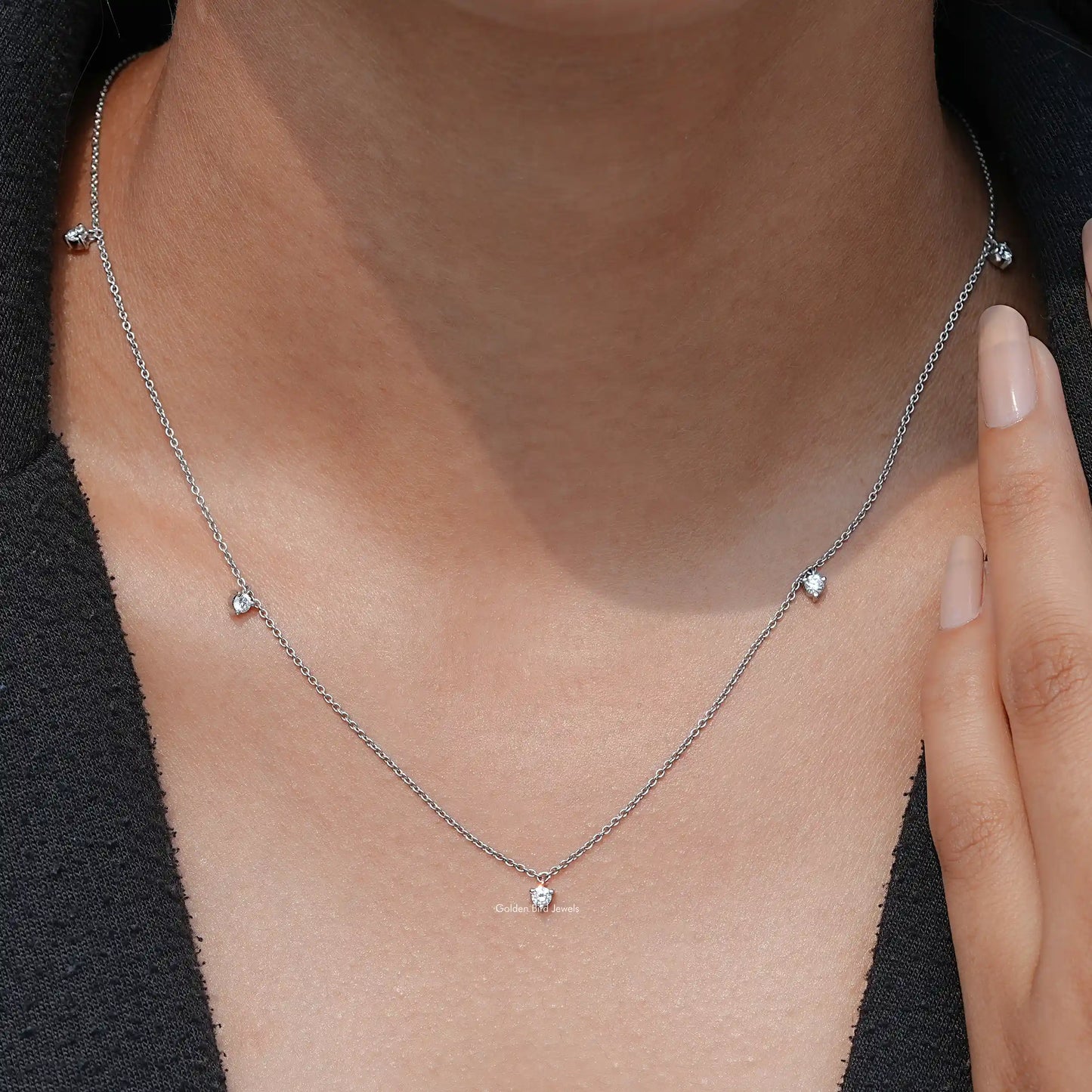 View of Round Cut Lab Diamond Necklace In Women's