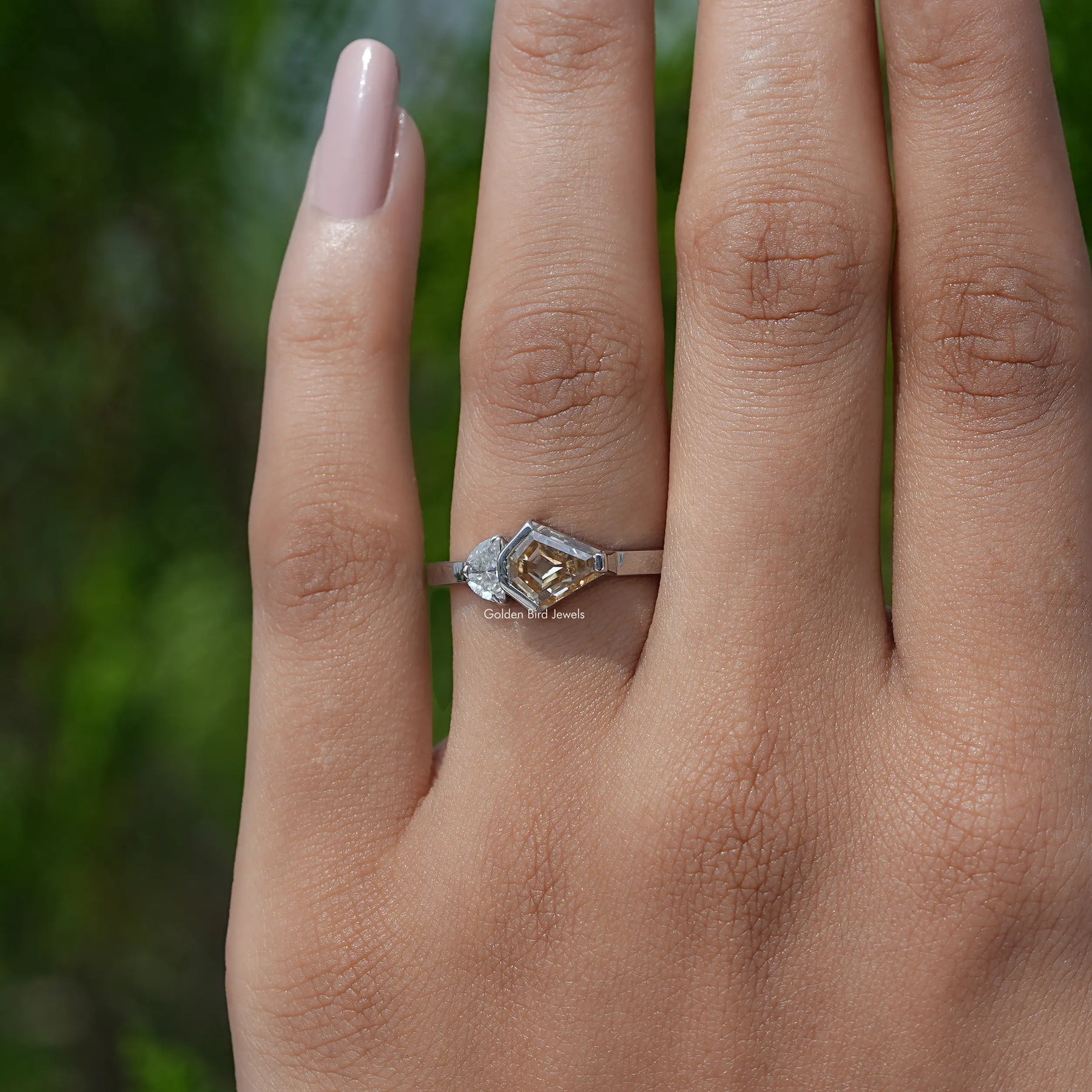 Shield Cut Moissanite Toi Et Moi Engagement Ring