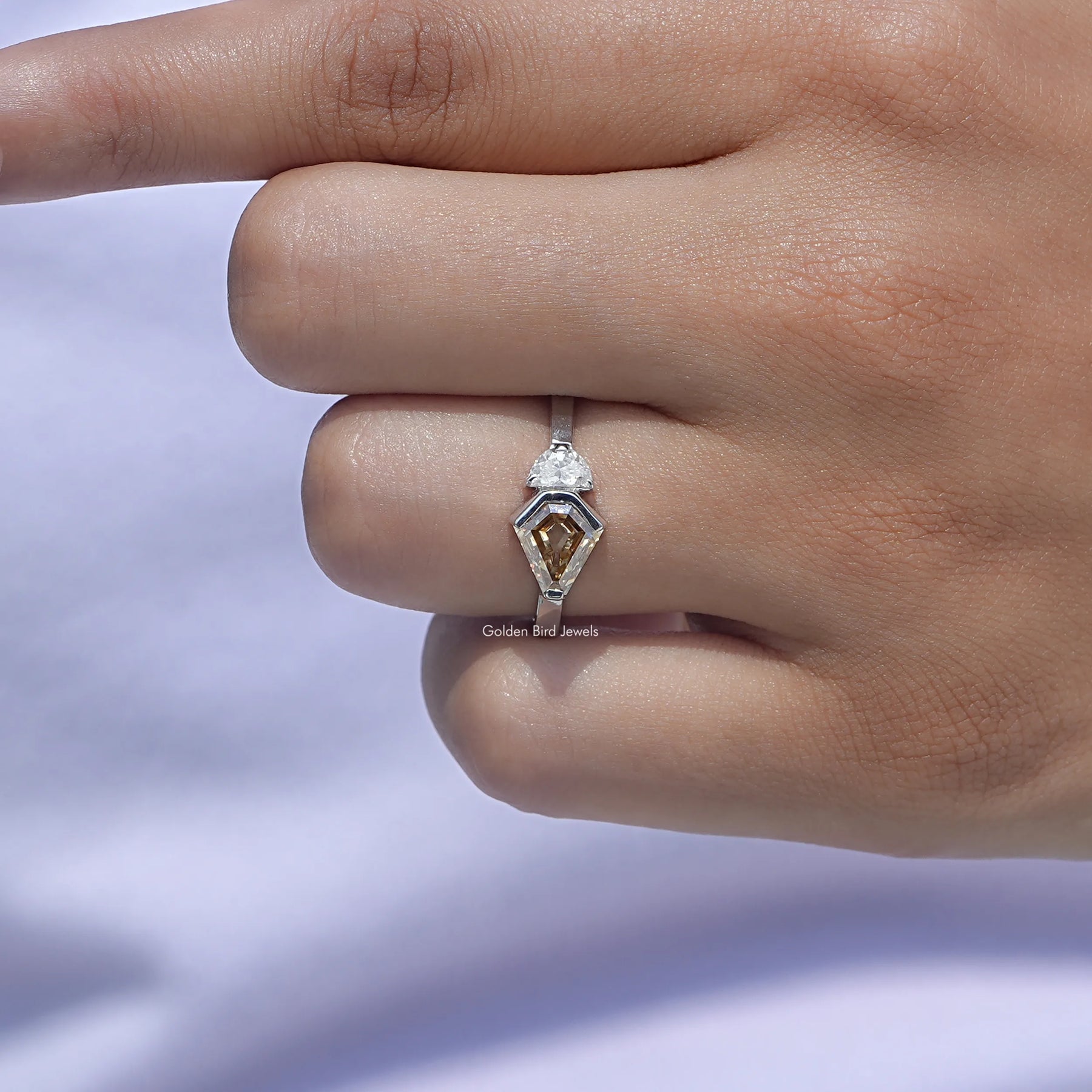 Shield Cut Moissanite Toi Et Moi Engagement Ring